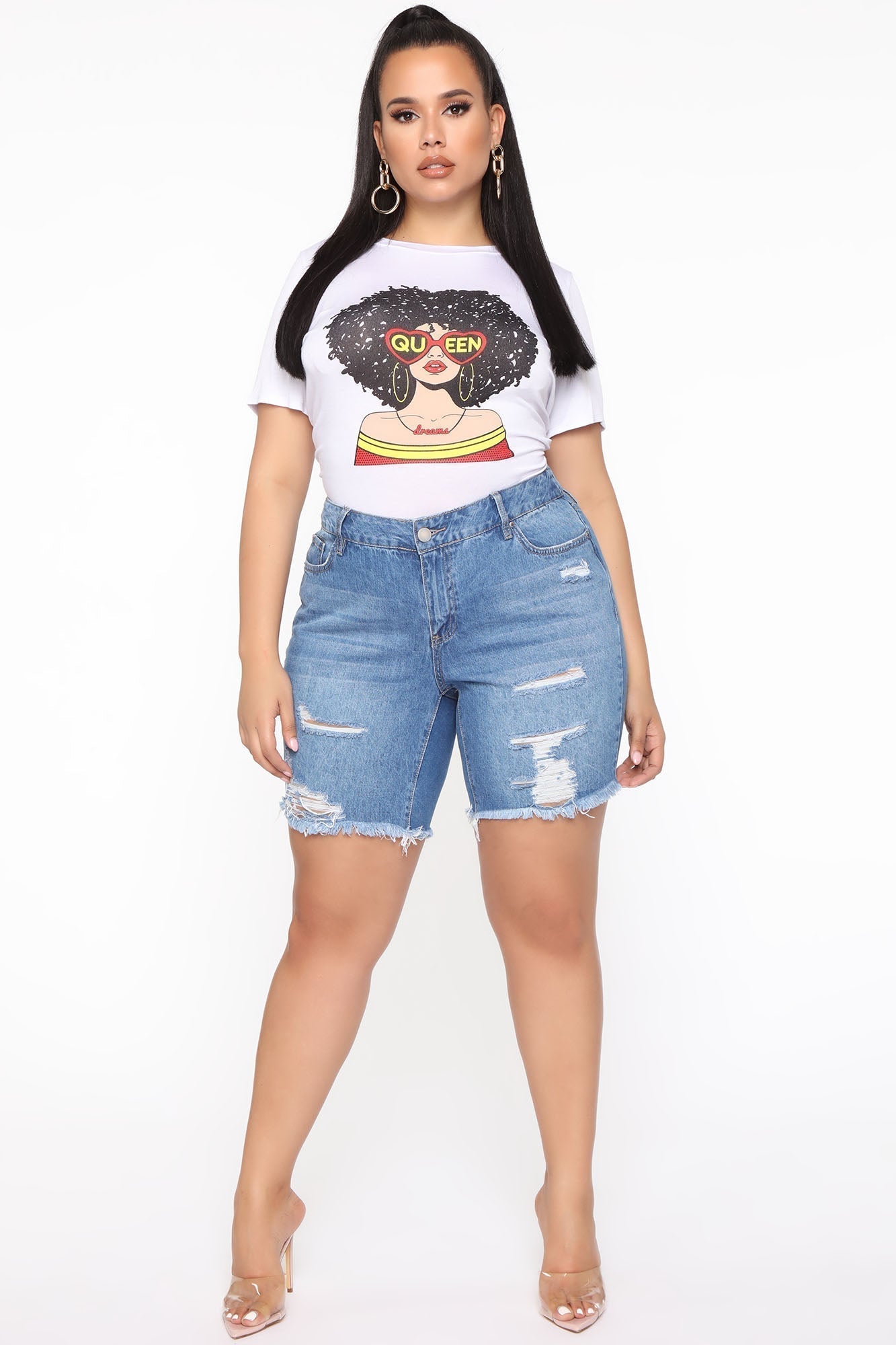 The Mixer Distressed Denim Bermudas - Medium Blue Wash