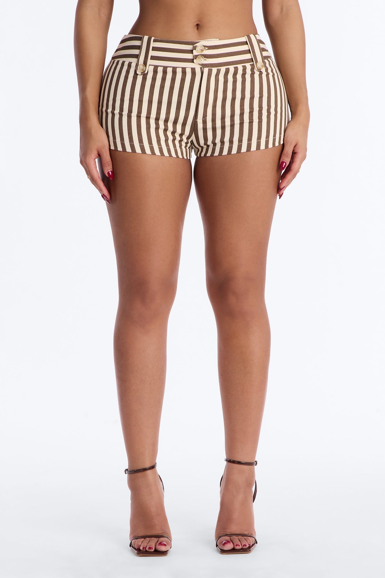 Phoebe Striped Twill Micro Short - Brown/combo