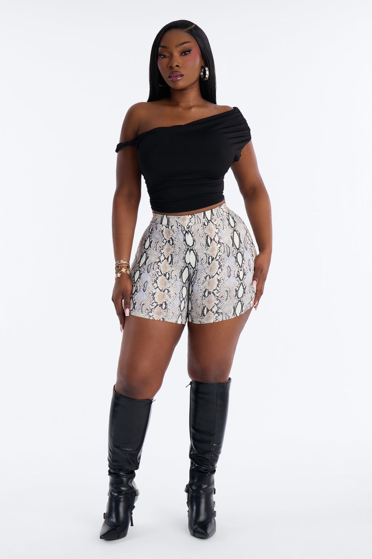 Sasha Snakeskin Biker Short - Cream/combo