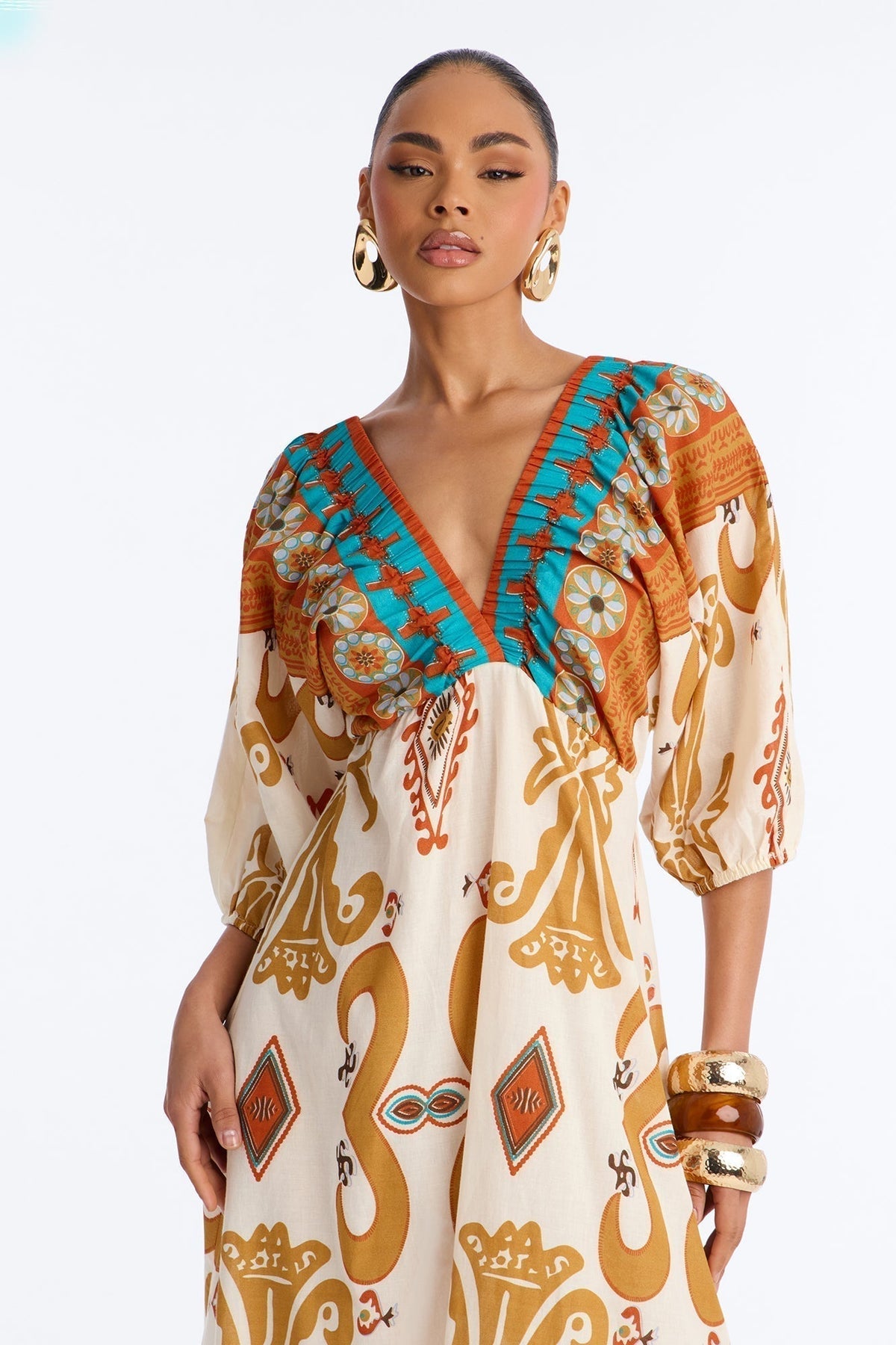 Kayla Printed Maxi Dress - Ivory/combo