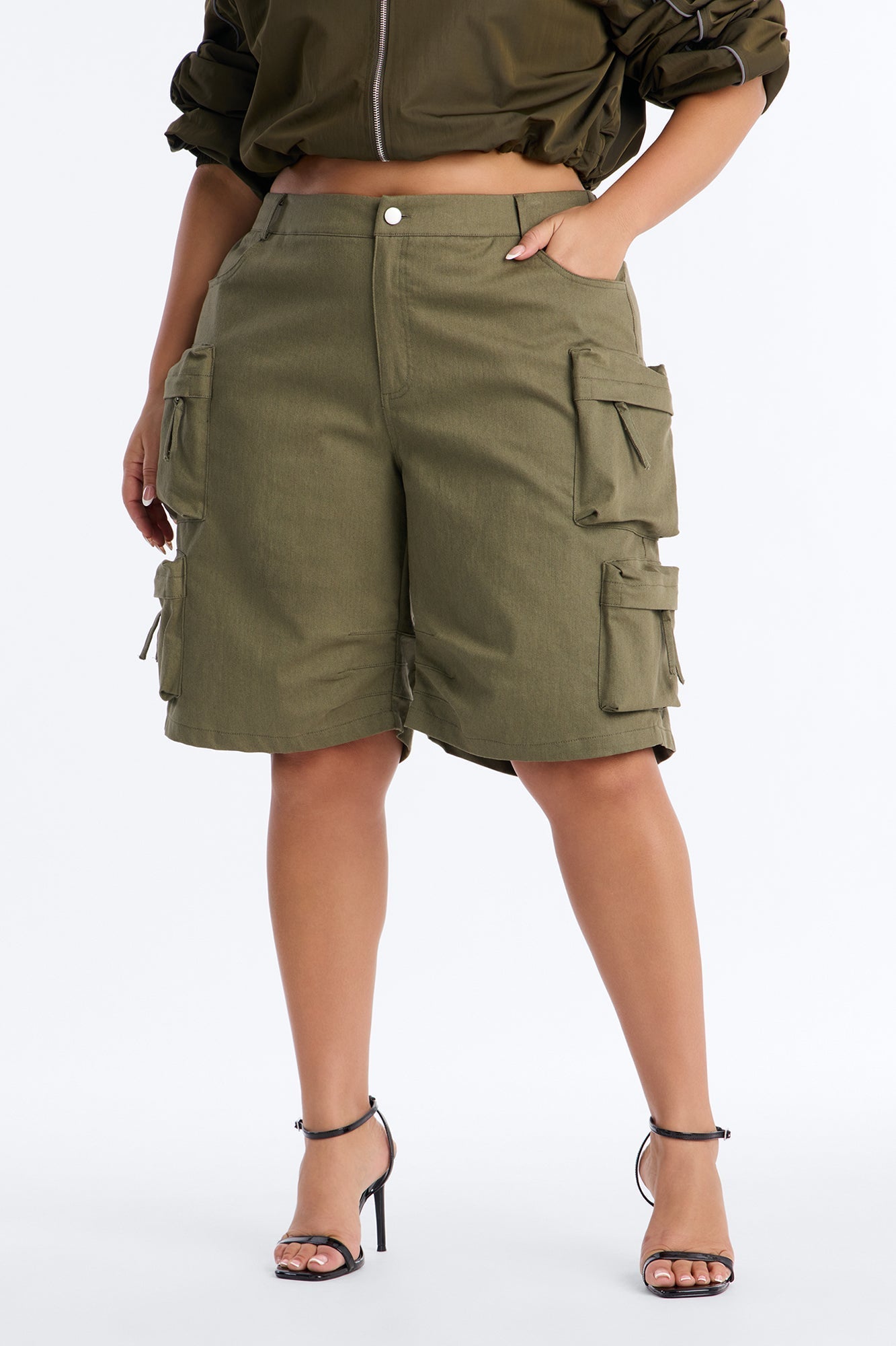 Can't Compete Low Rise Cargo Bermuda Short - Military Green