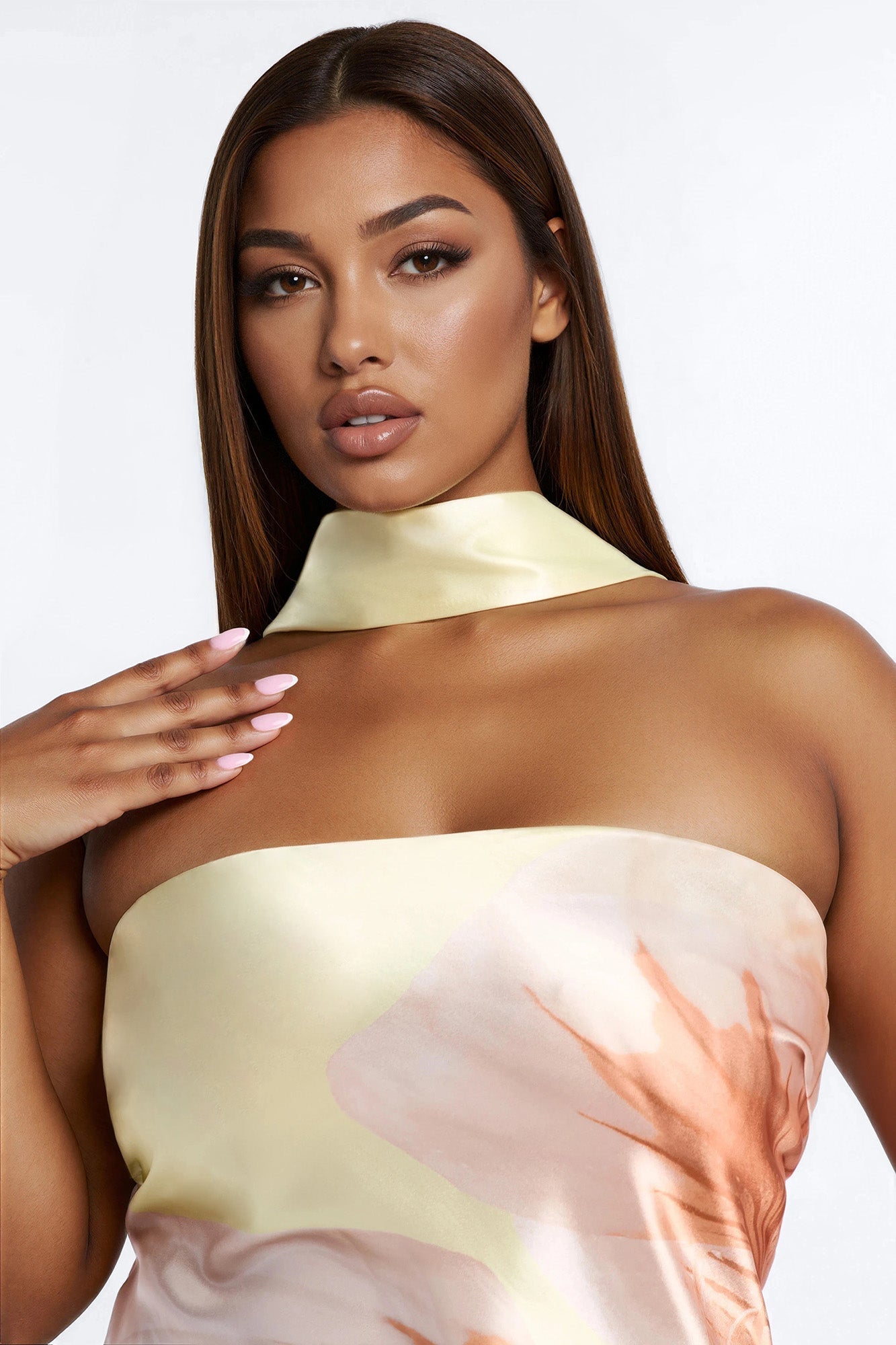 Jelissa Scarf Satin Maxi Dress - Yellow/combo