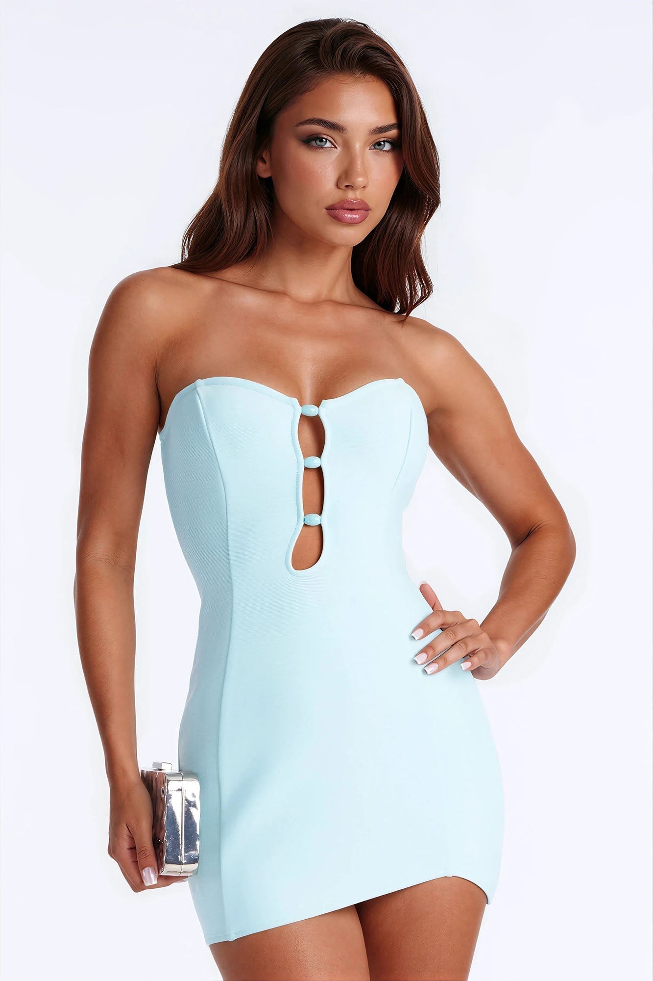 Bahama Mama Beaded Bandage Micro Mini Dress - Light Blue