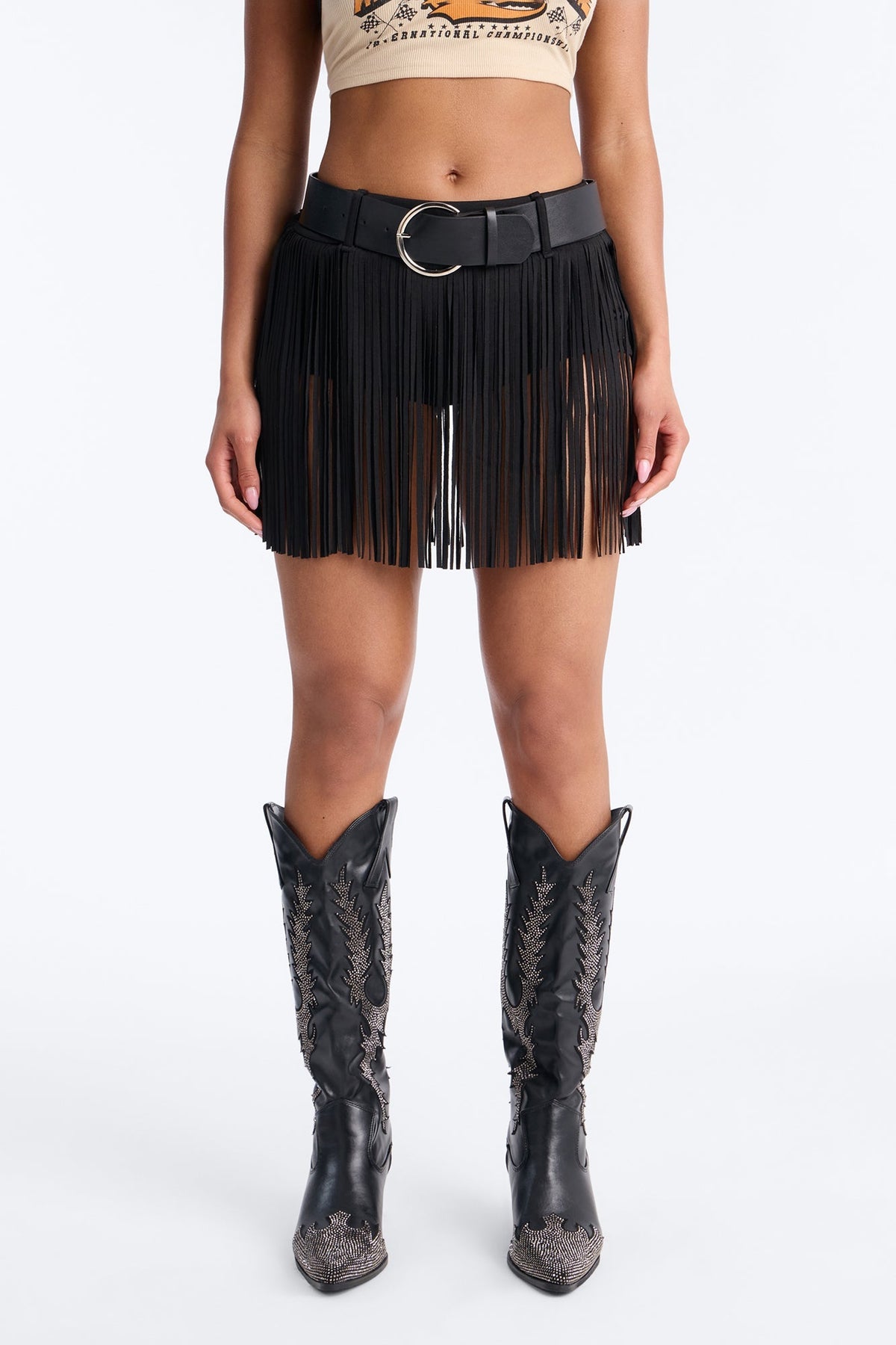 Smokeshow Belted Fringe Hot Short - Black