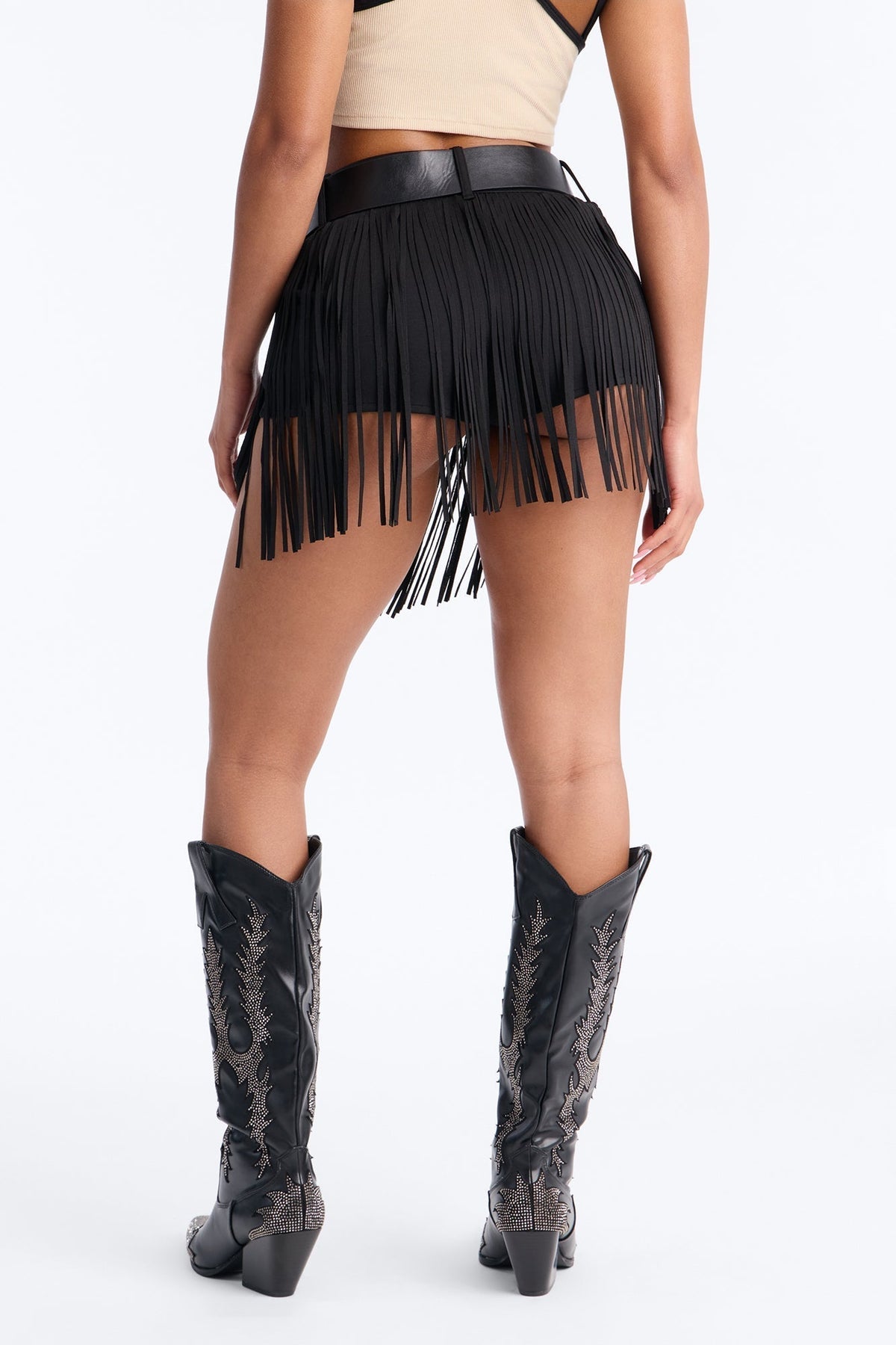 Smokeshow Belted Fringe Hot Short - Black