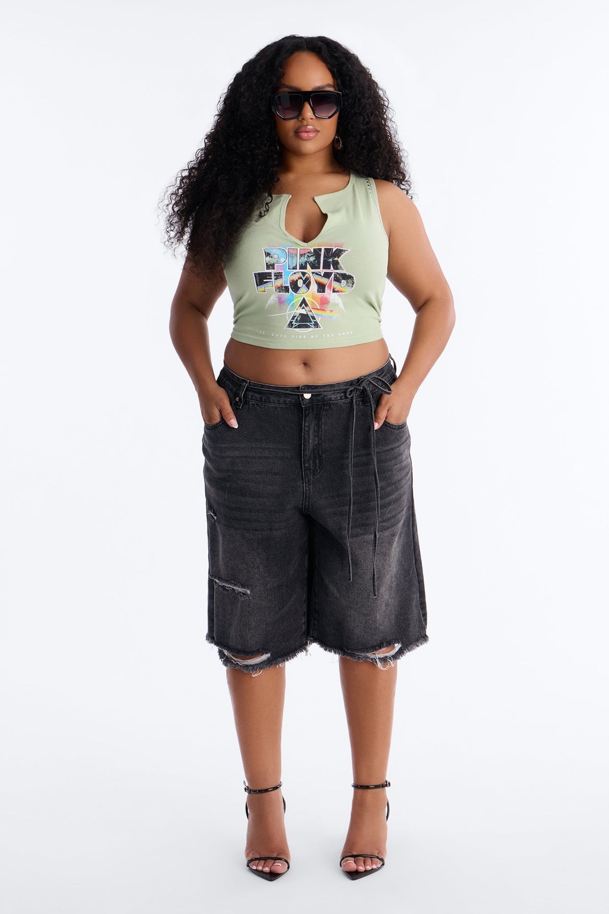 Ludlow Tie Waist Ripped Denim Jorts - Black Wash