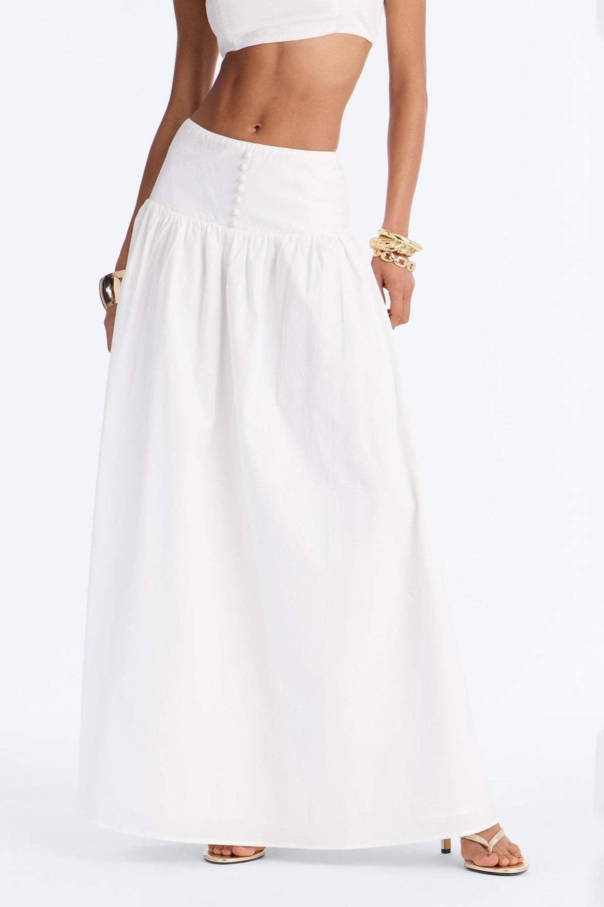 Brigitte Poplin Drop Waist Maxi Skirt - White
