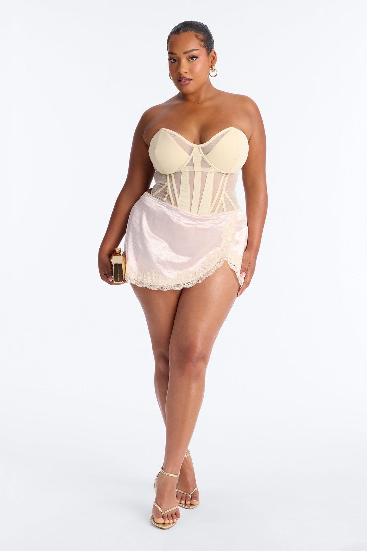 Aurelia Lace Trim Satin Wrap Micro Mini Skort - Light Pink