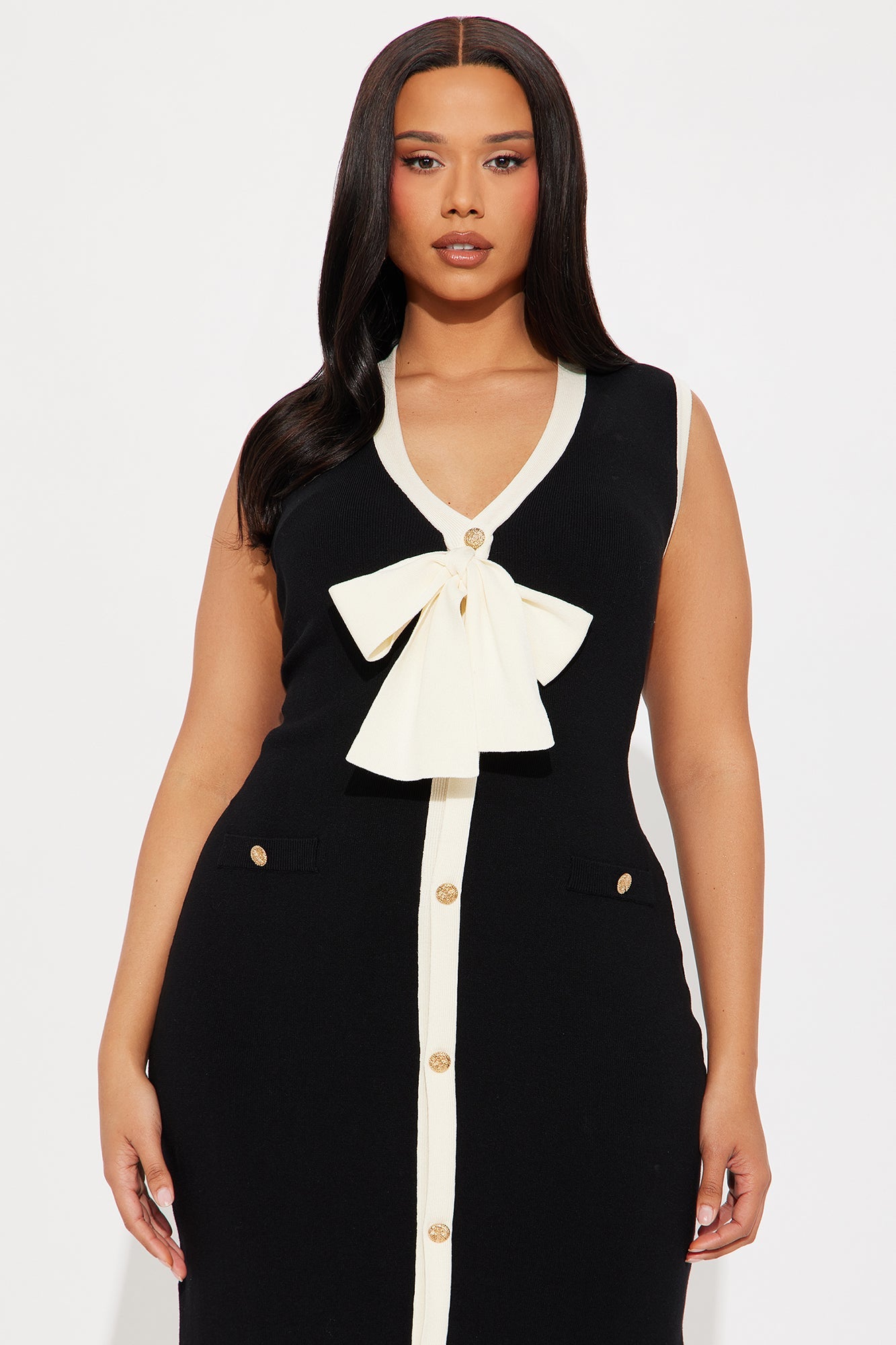 Extra Credit Sweater Midi Dress - Black/White