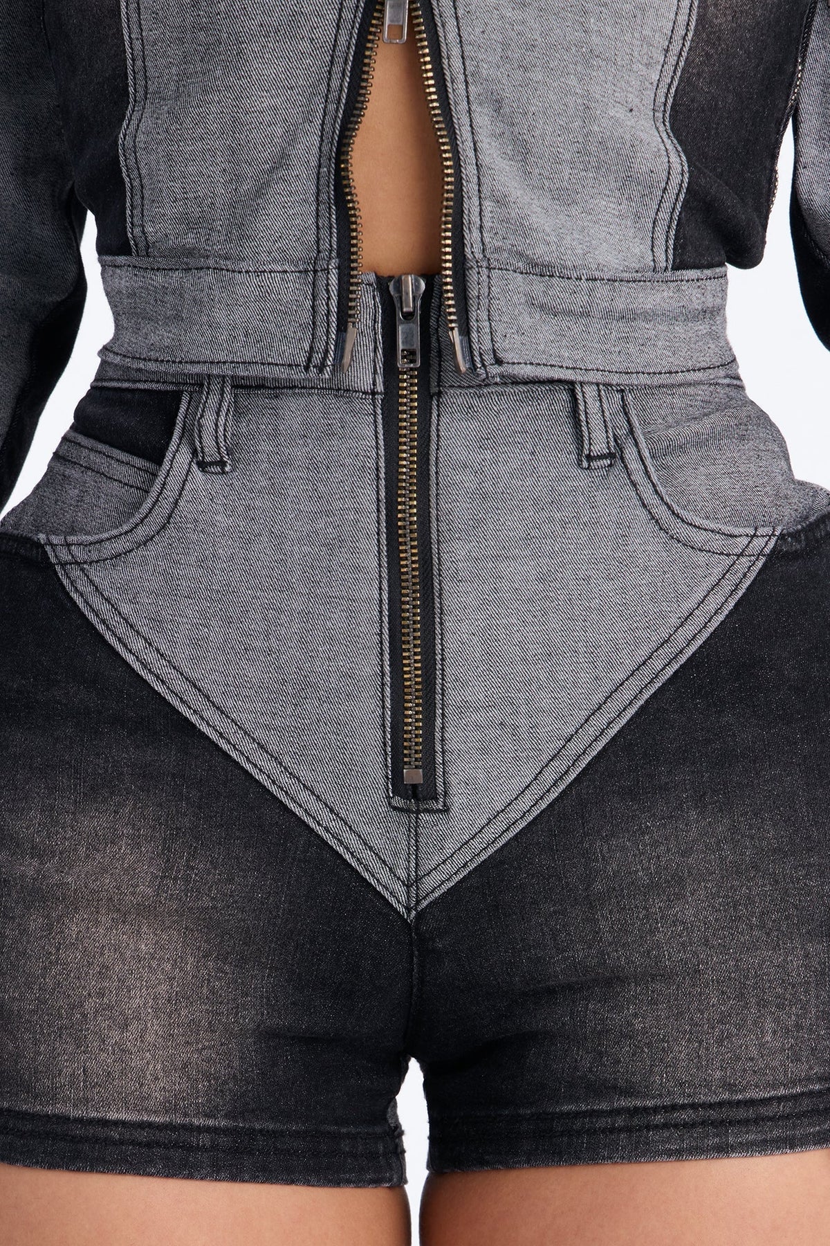 Montero Two Tone Denim Shorts - Grey/Black