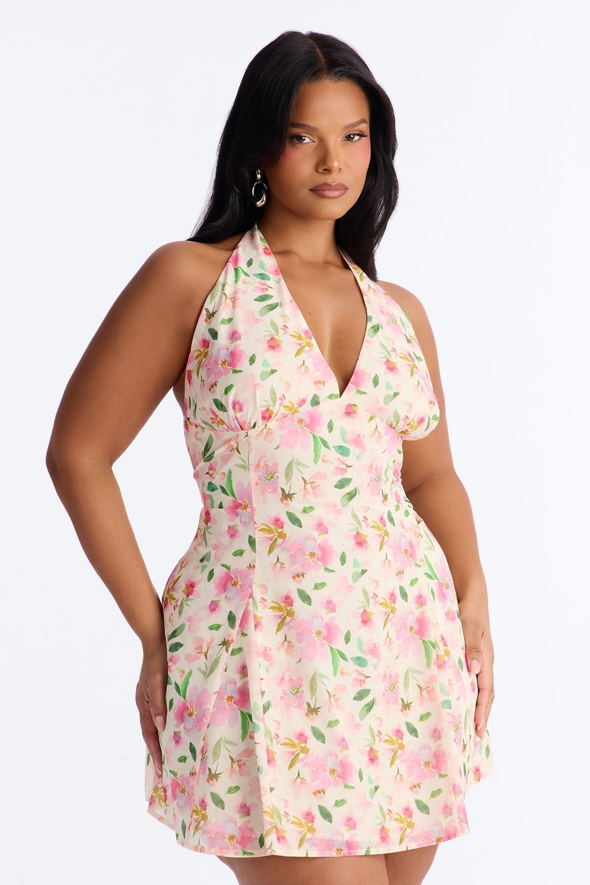 Christie Floral Halter Mini Dress - Pink/combo