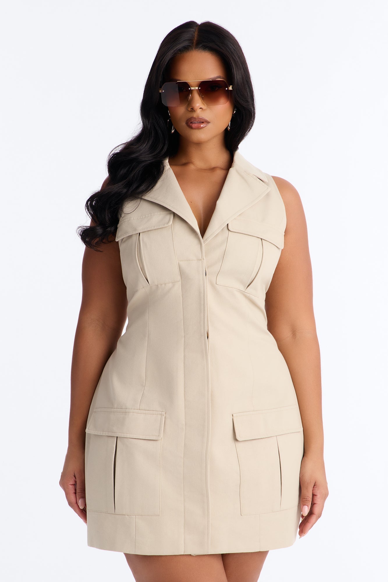 Taylor Twill Collared Mini Dress - Khaki