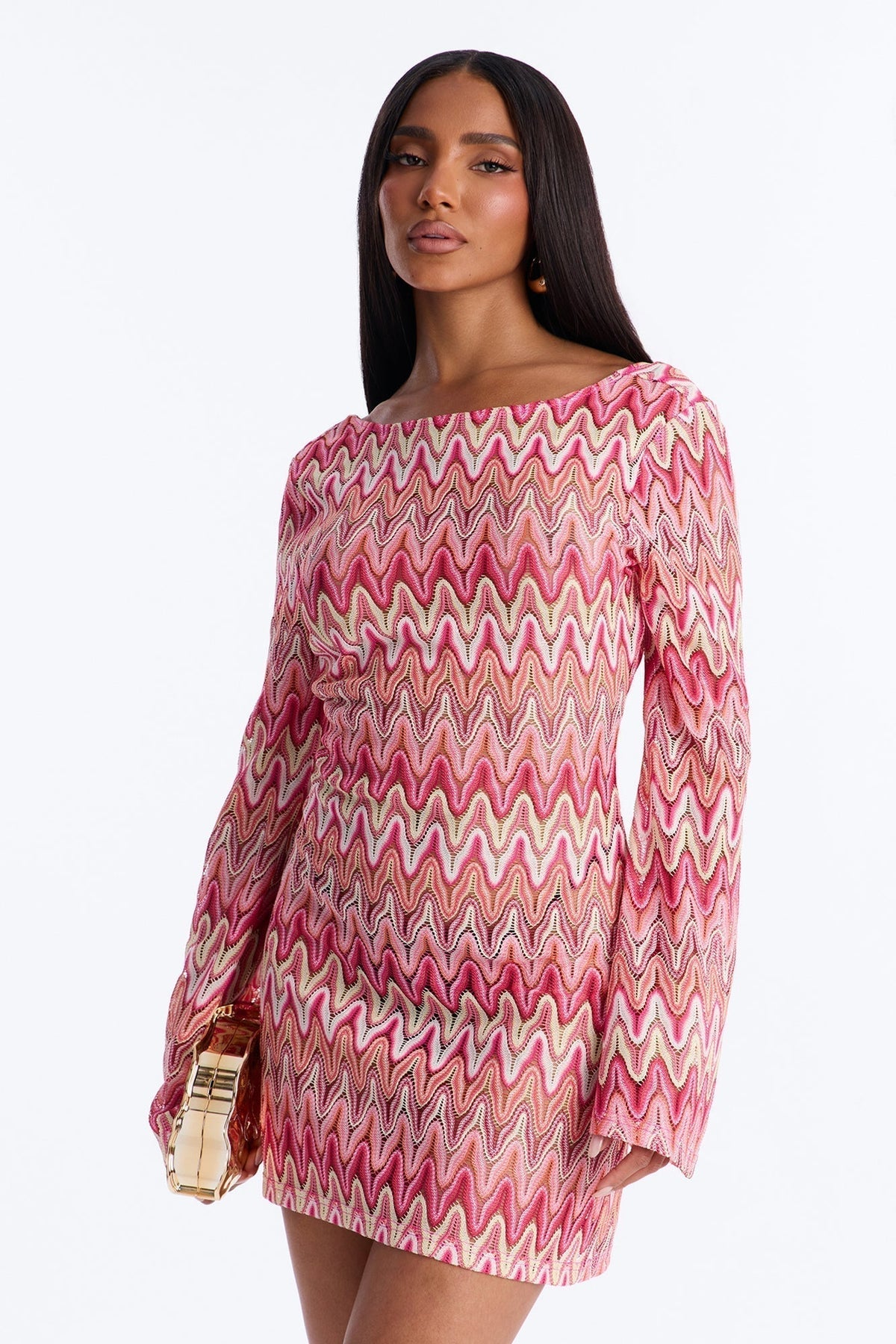 Endless Summer Backless Crochet Mini Dress - Pink/combo
