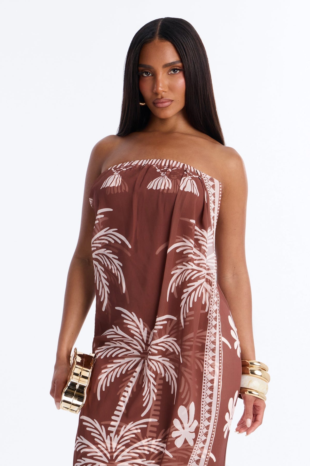 Dorian Strapless Midi Dress - Brown