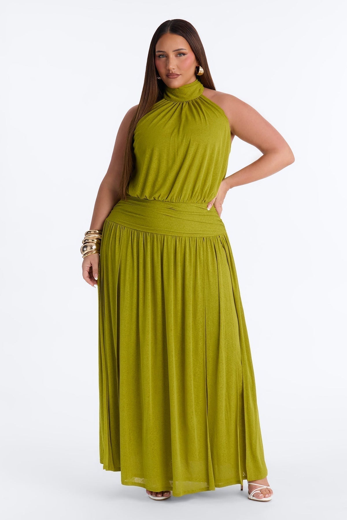 Bianca Halter Mock Neck Maxi Dress - Chartreuse