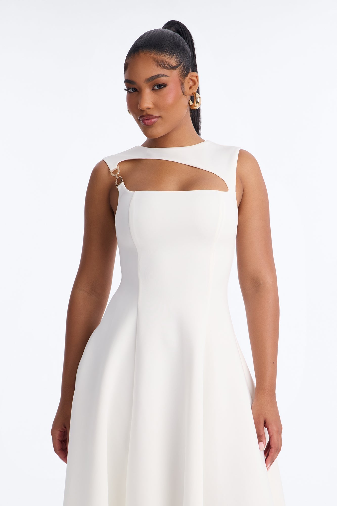 Mallie A Line Midi Dress - White