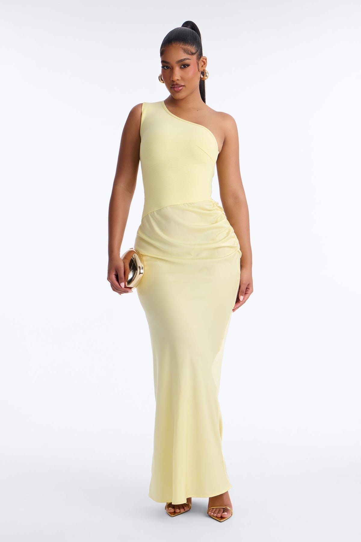 On Fire Bandage Satin Maxi Dress - Butter Yellow