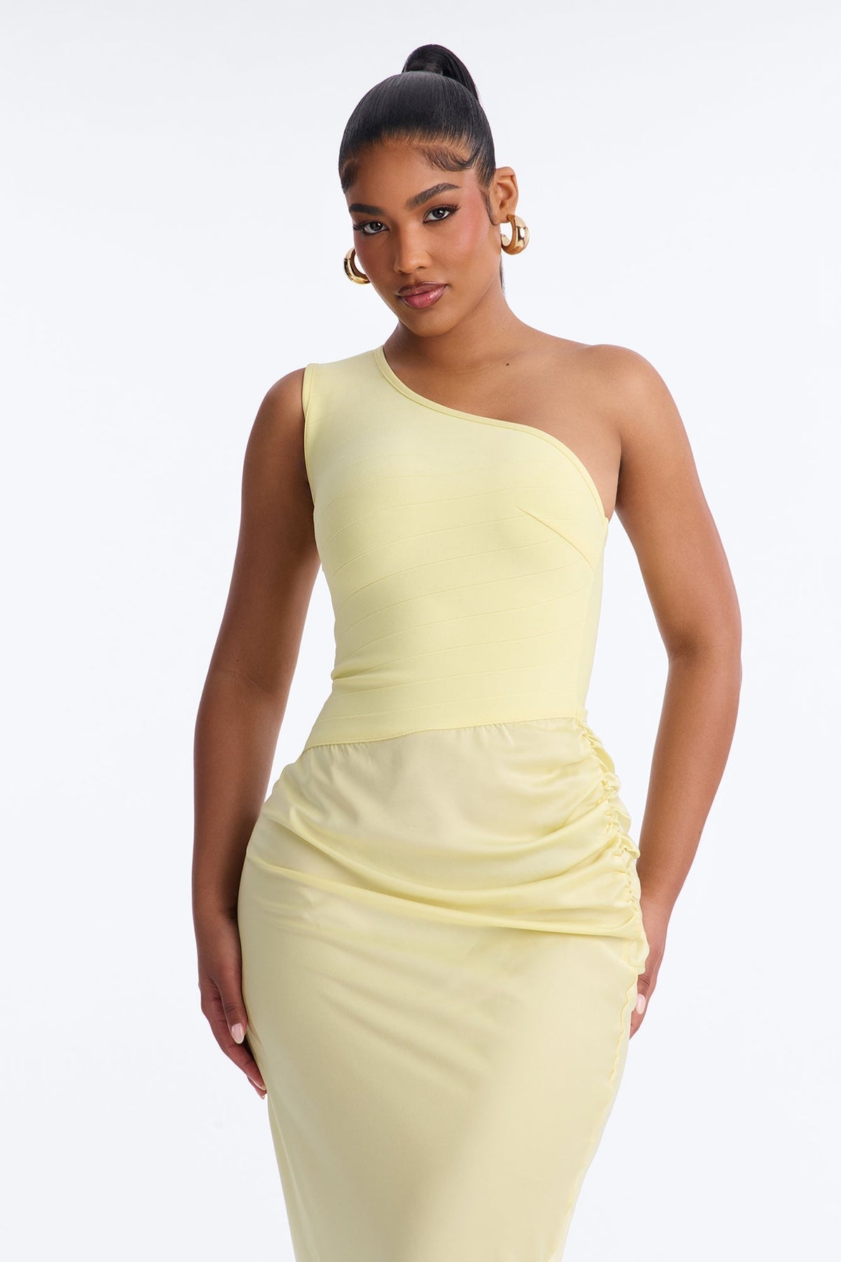 On Fire Bandage Satin Maxi Dress - Butter Yellow