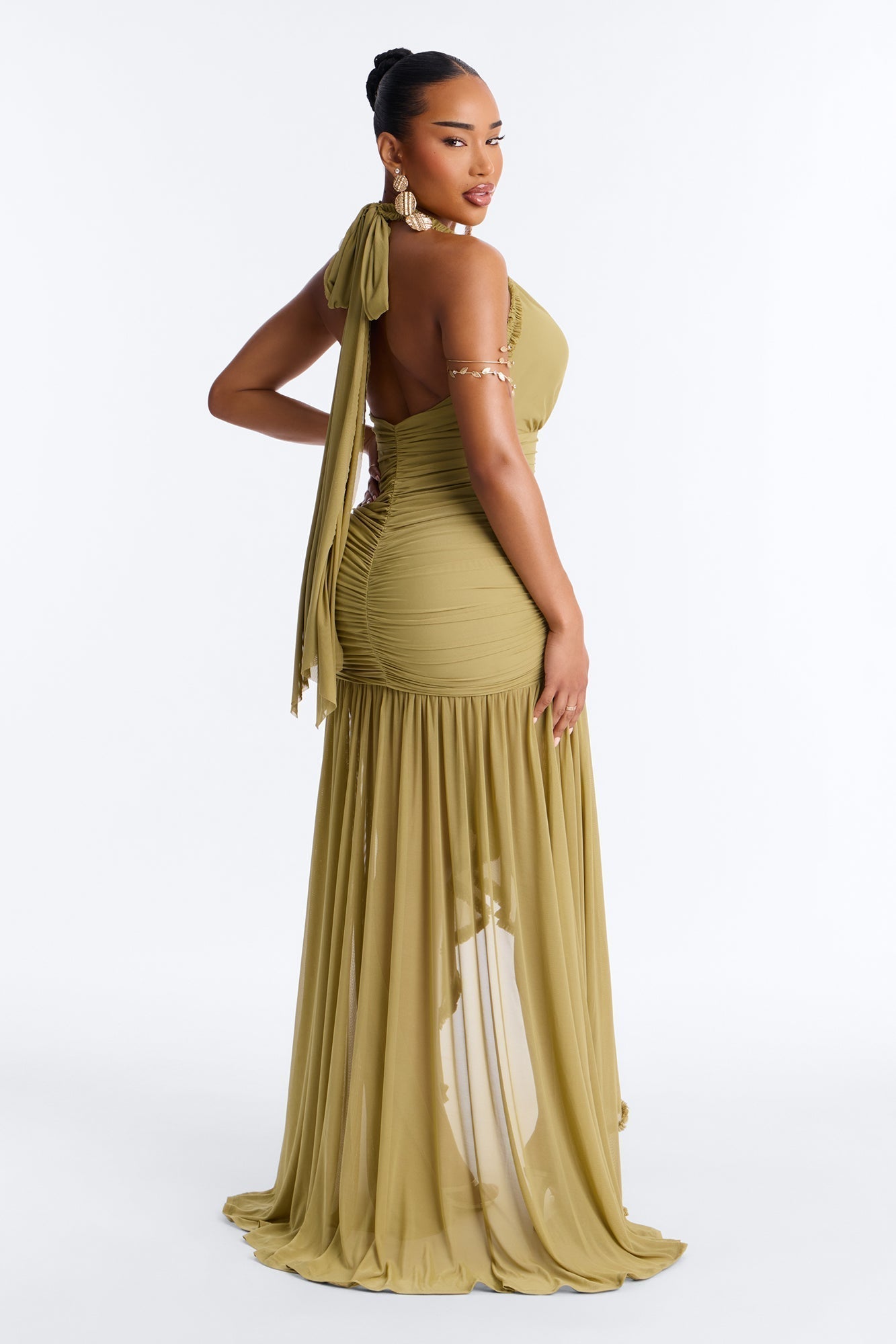 Alessandra Ruched Ruffle Gown - Sage