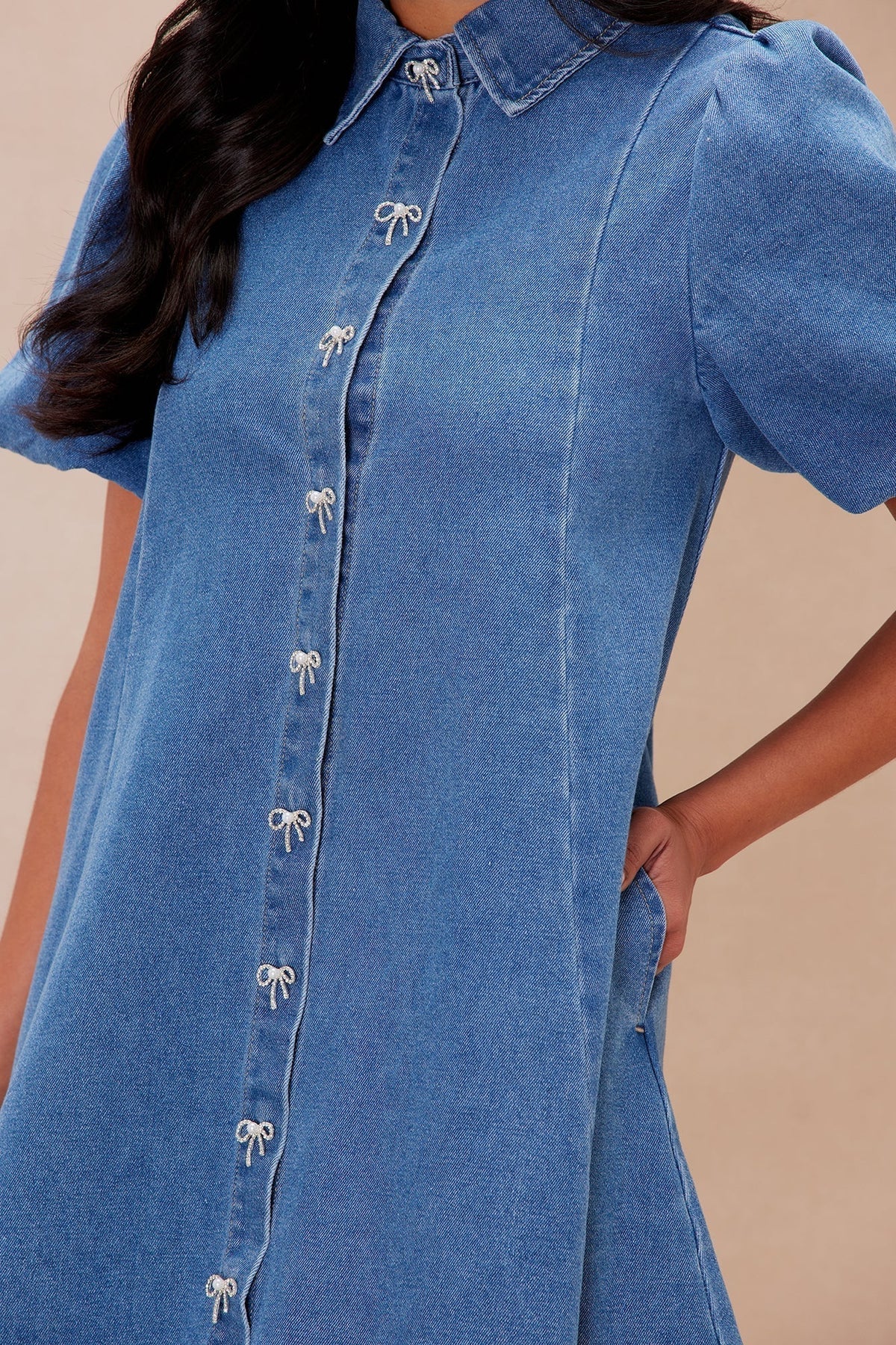 Maribella Denim Mini Dress - Medium Wash
