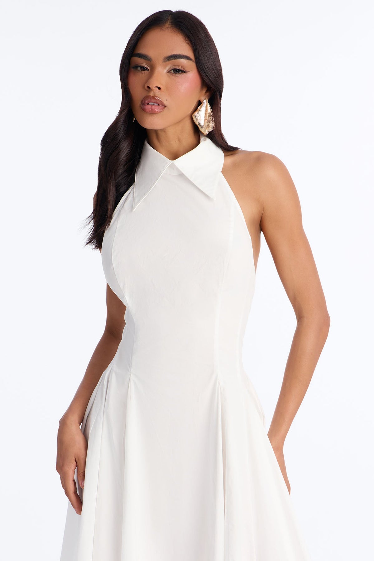 Audrey Collared Poplin Maxi Dress - White