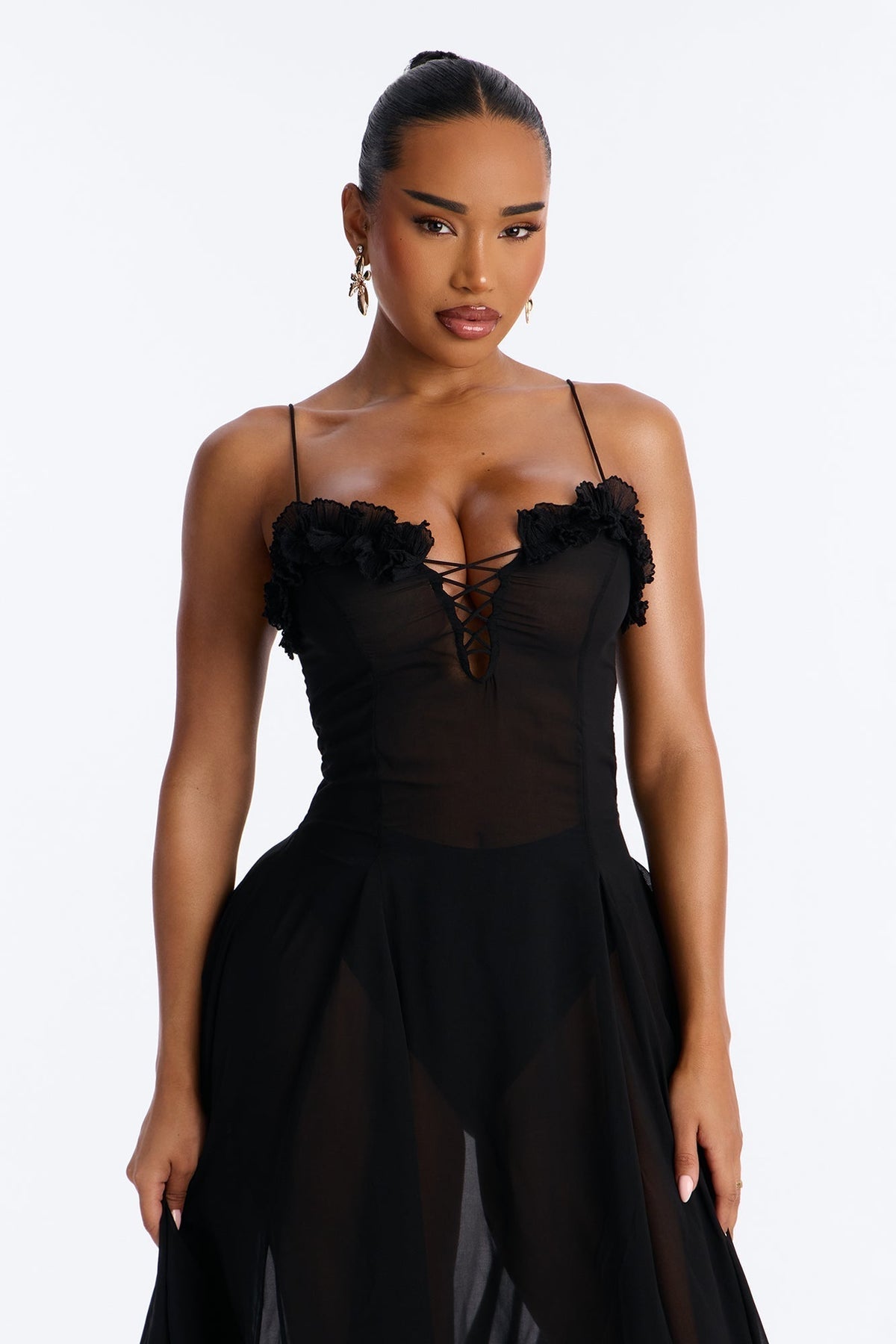 Imara Chiffon Midi Dress - Black