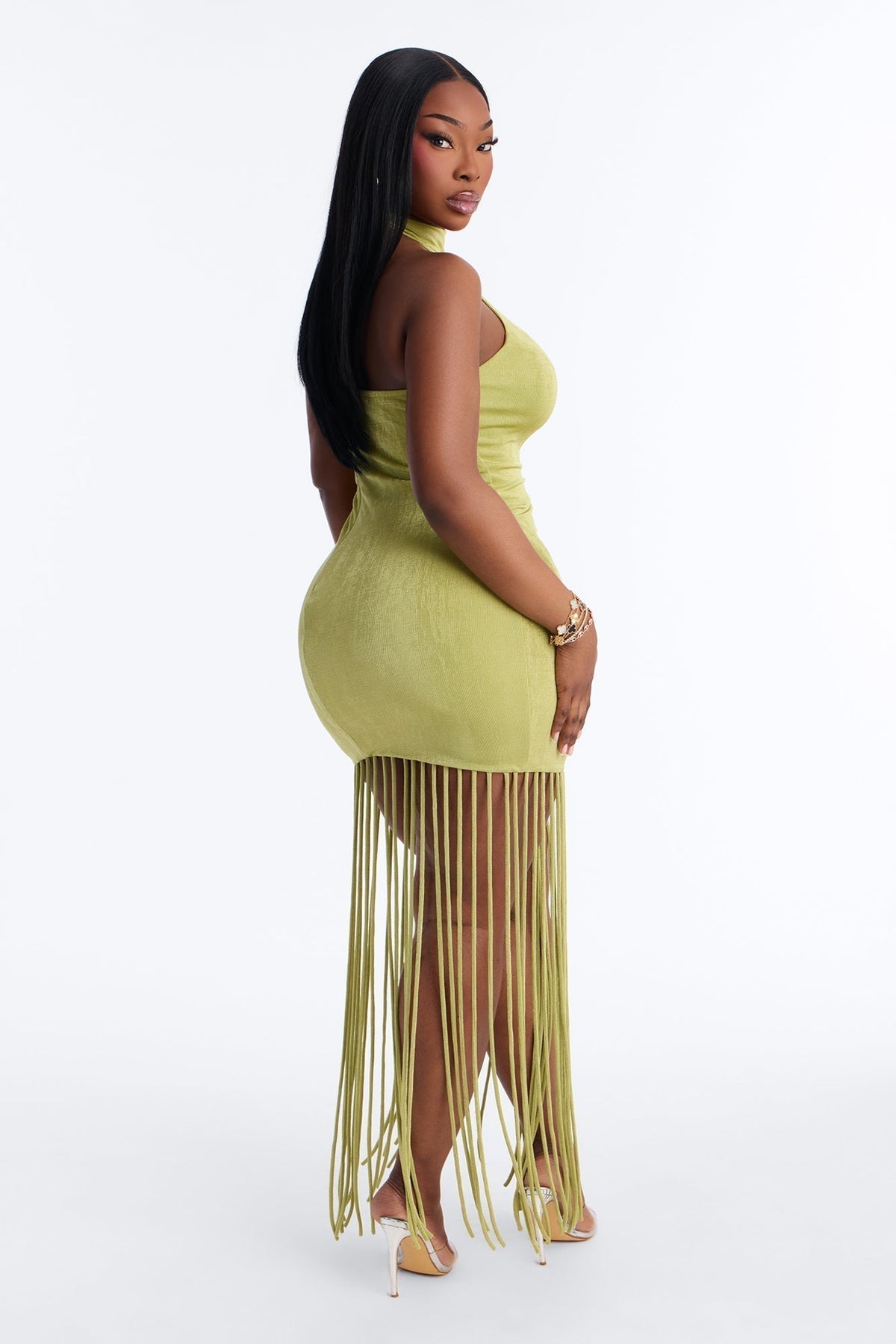 Rosalie Fringe Trim Maxi Dress - Chartreuse