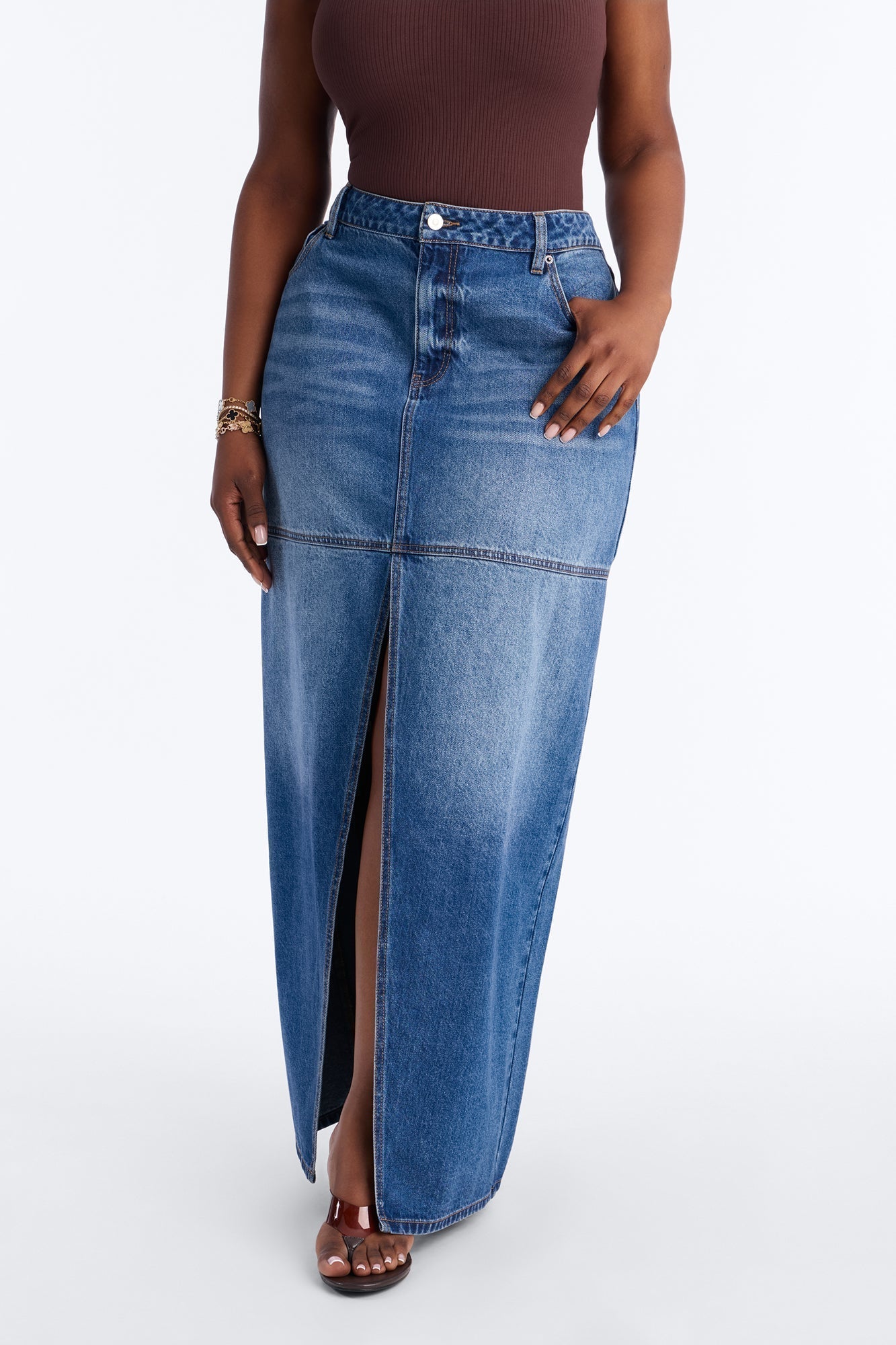 Playing For Keeps Denim Maxi Skirt - Medium Wash