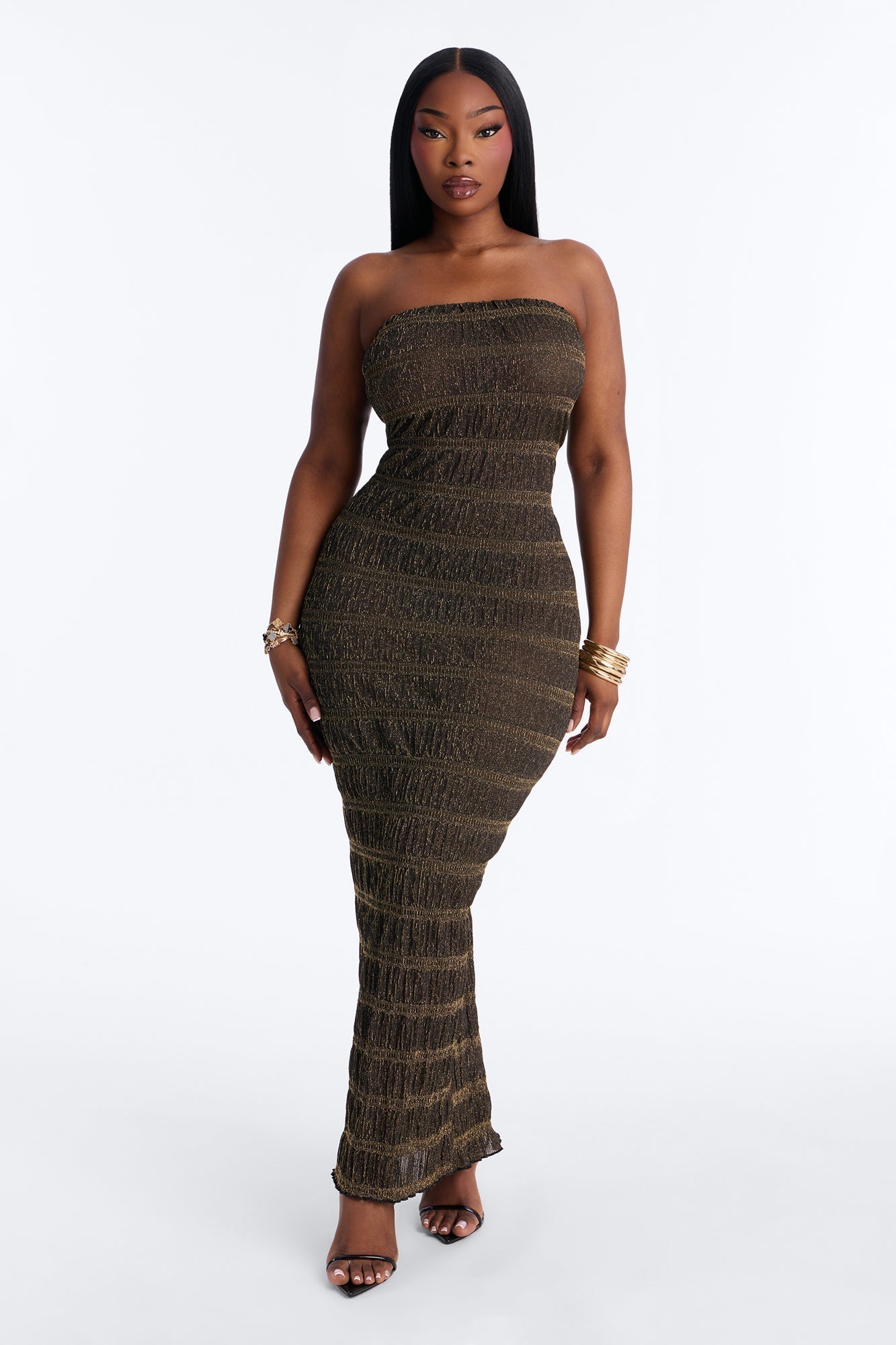 Becka Strapless Metallic Maxi Dress - Gold