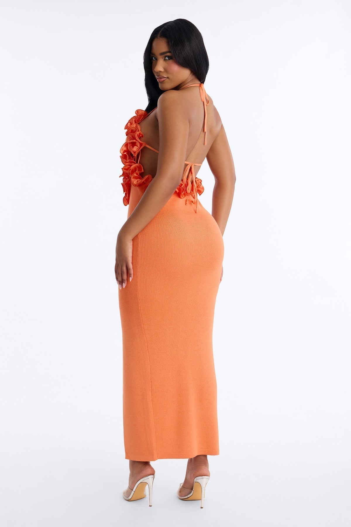 Runaway Ruffle Sweater Maxi Dress - Orange