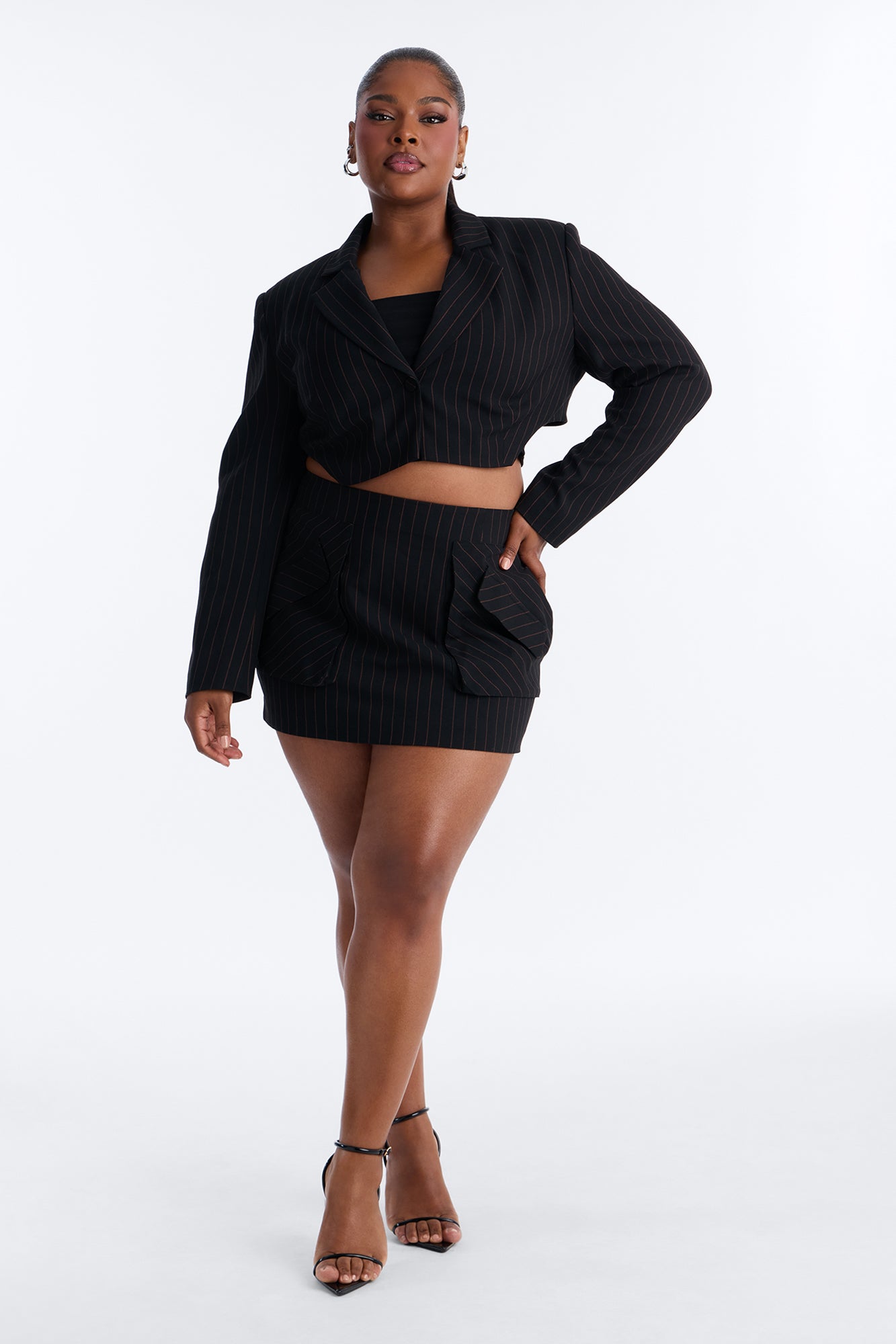 Big Checks Pinstripe Trouser Mini Skirt - Black/combo