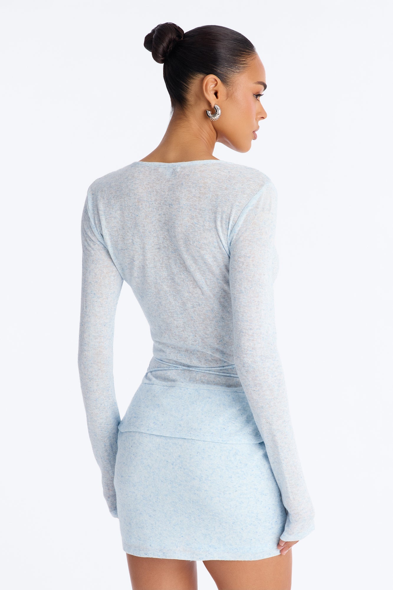 Elora Button Up Sweater Mini Dress - Light Blue