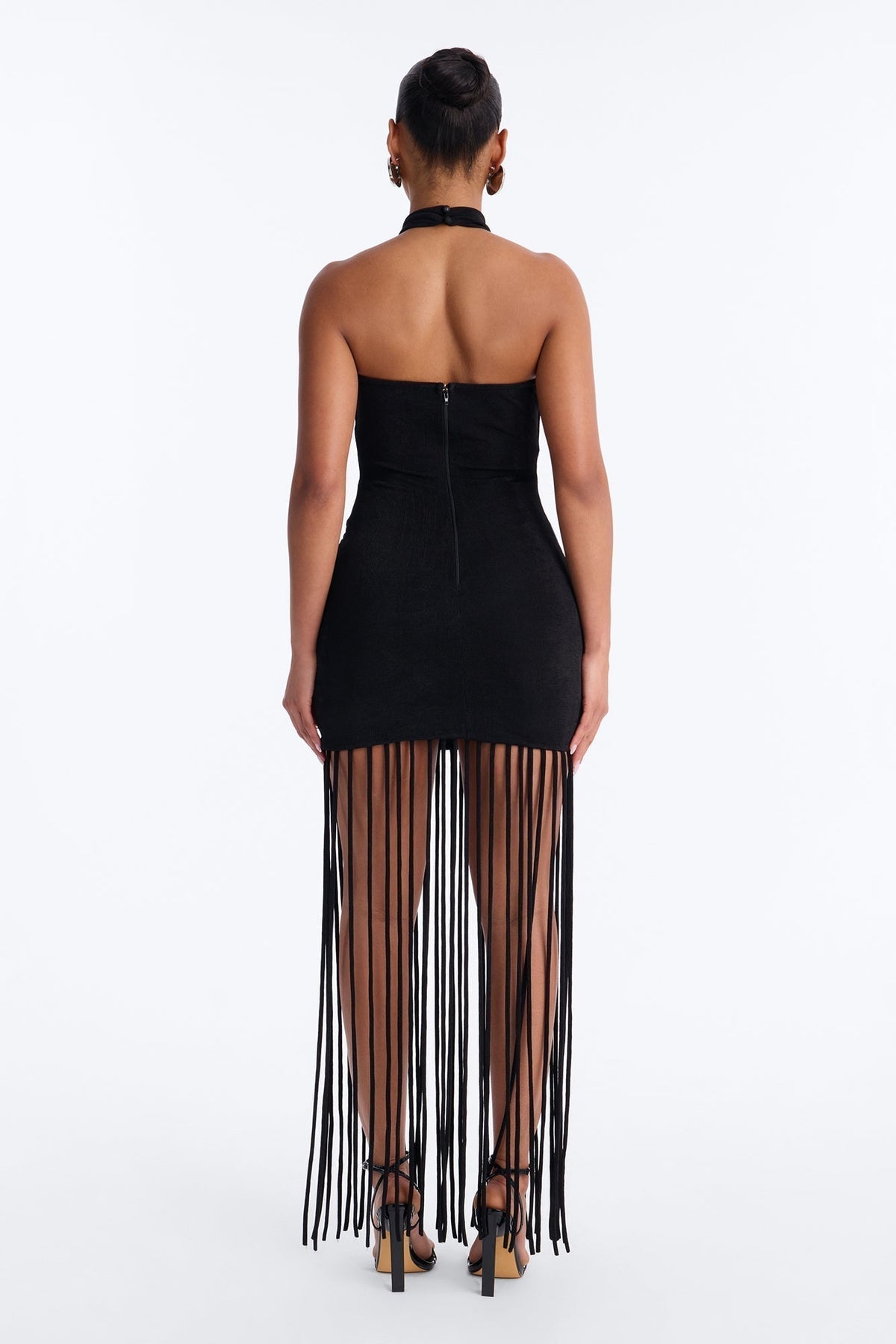 Rosalie Fringe Trim Maxi Dress - Black