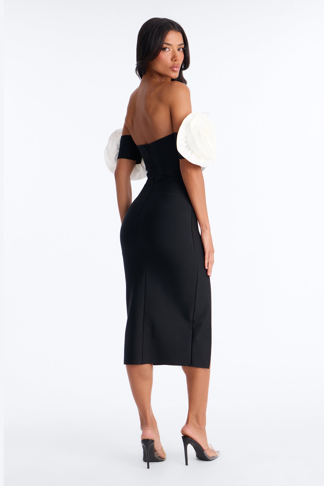 Divina Floral Bandage Midi Dress - Black/White