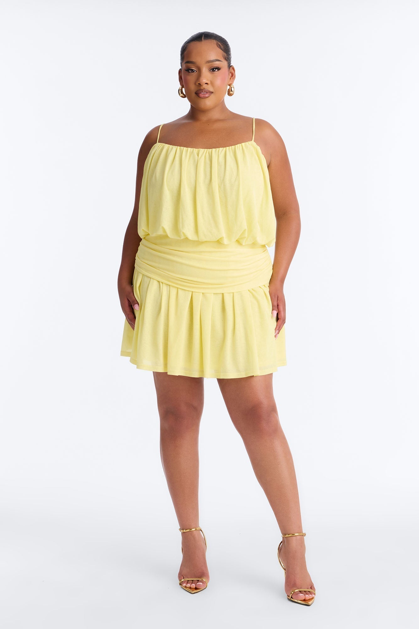 Luna Spaghetti Strap Textured Mini Dress - Yellow