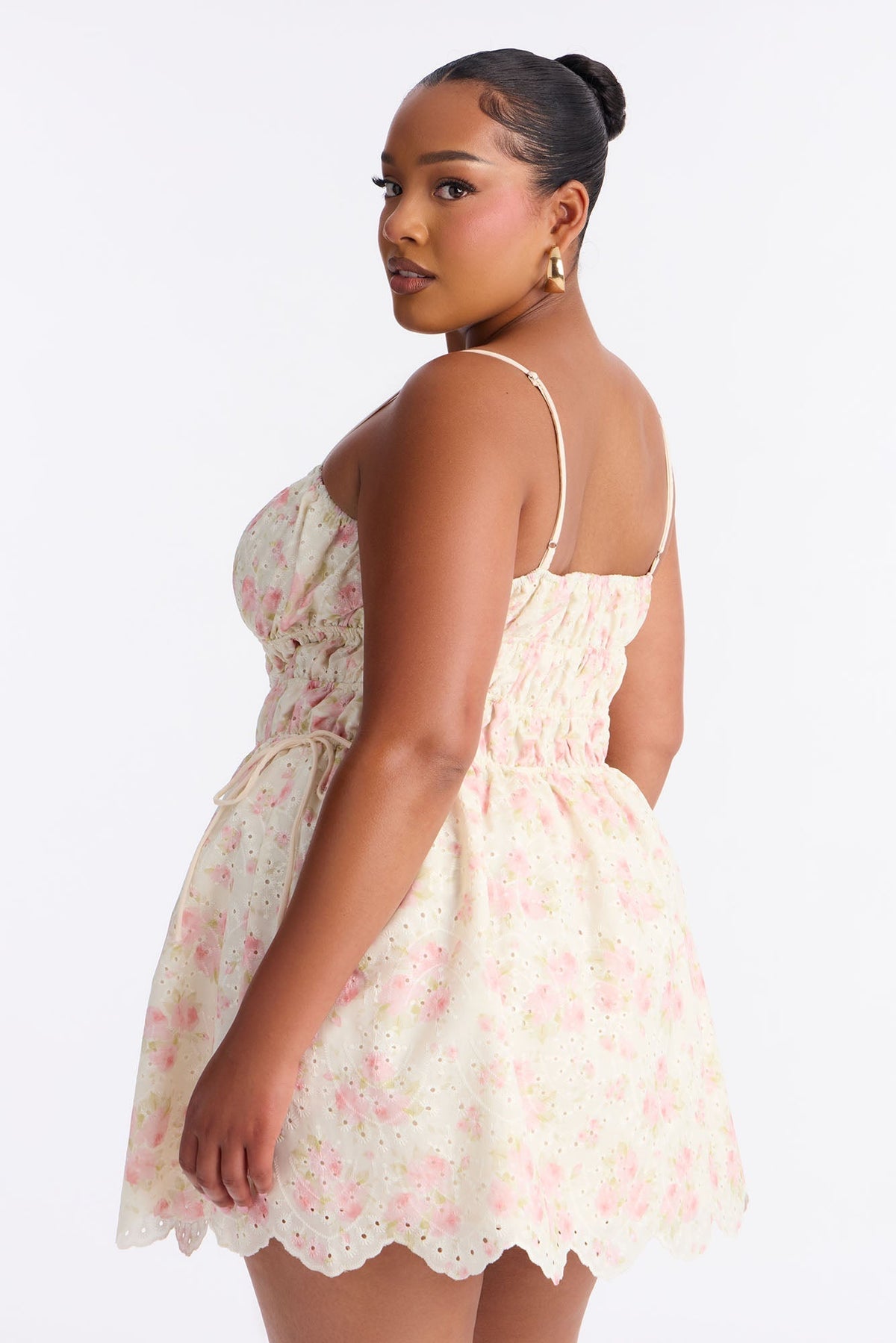 Skylar Floral Eyelet Mini Dress - Cream/combo