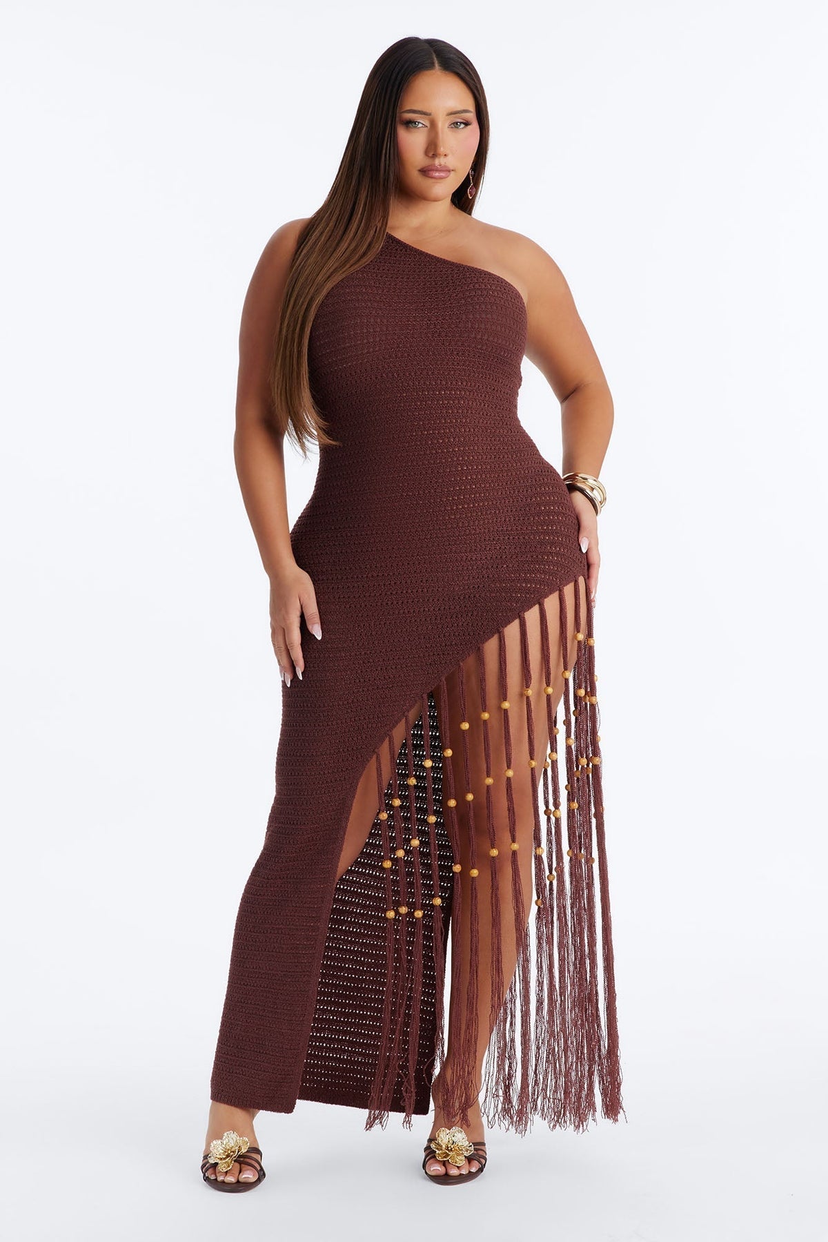 Vacation Vixen Fringe Crochet Maxi Dress - Brown