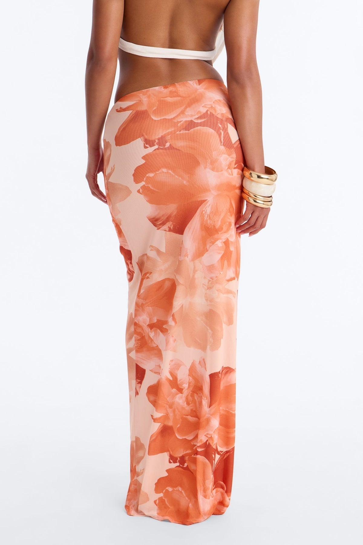 Midnight Bloom Mesh Maxi Skirt - Orange/combo