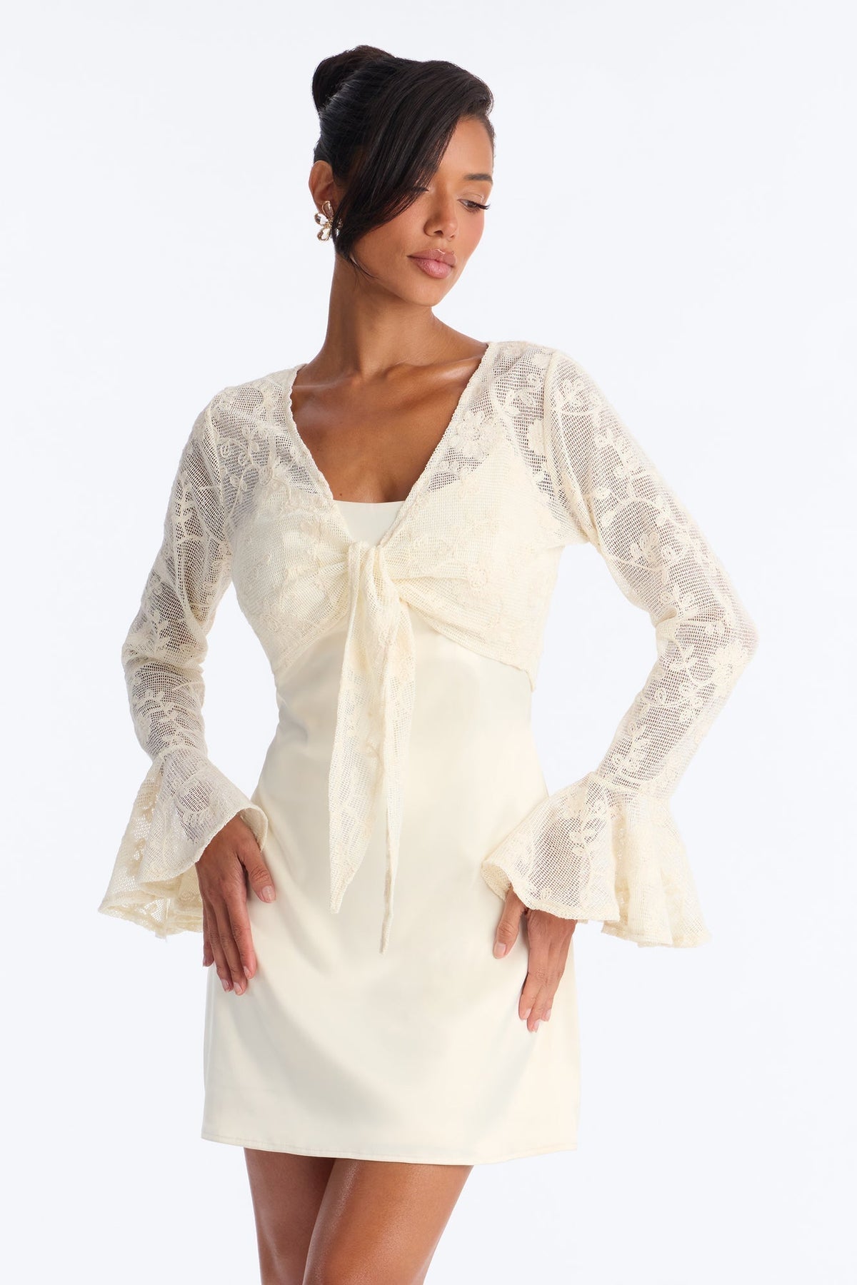 Wren Lace Mini Dress Set - Cream