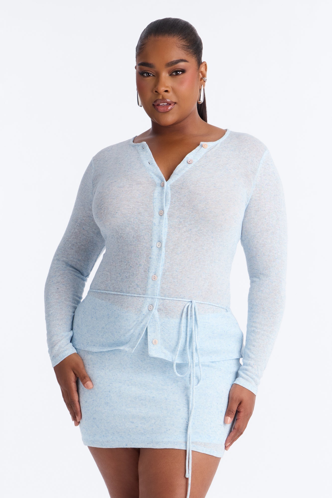 Elora Button Up Sweater Mini Dress - Light Blue