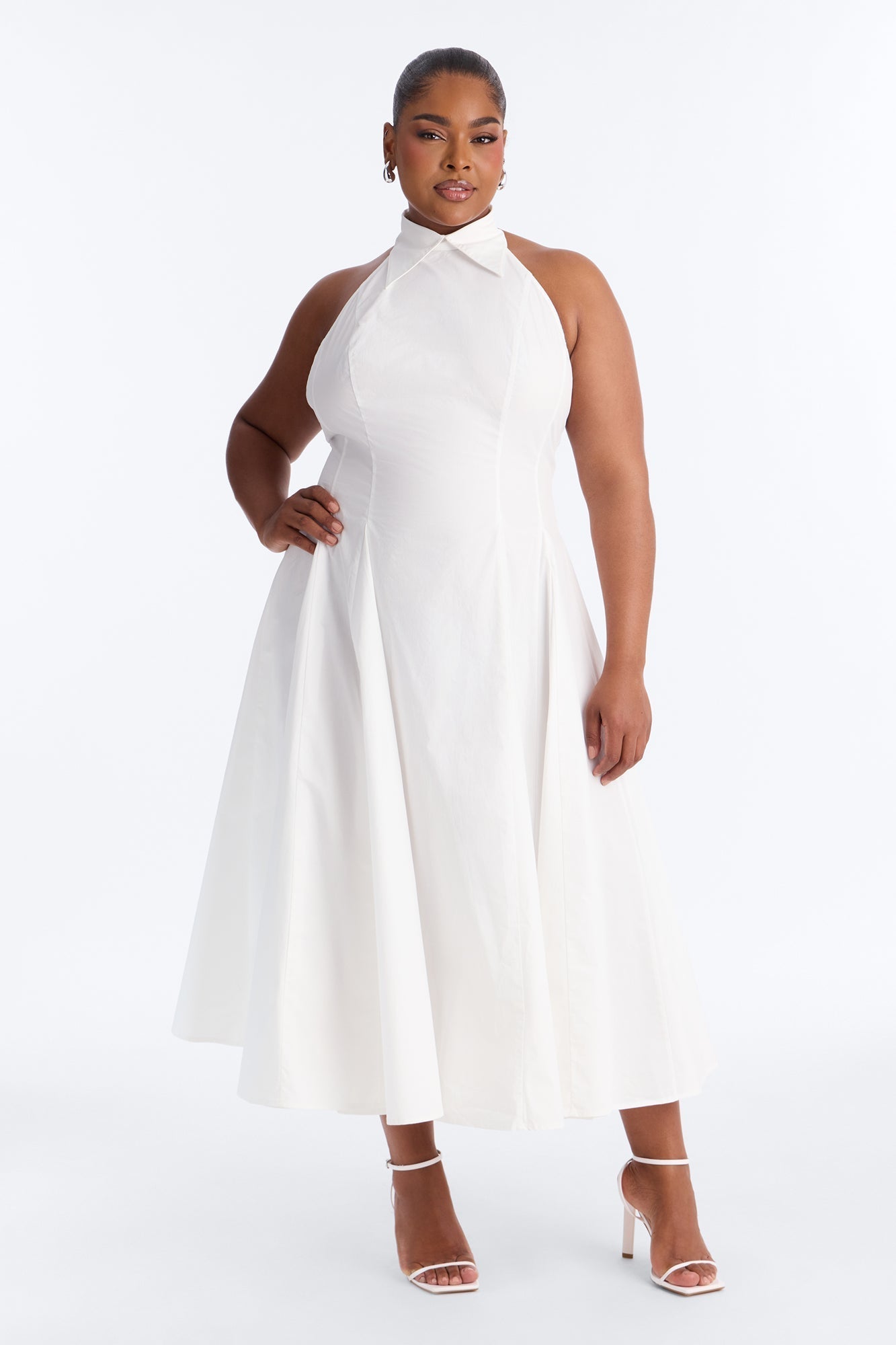 Audrey Collared Poplin Maxi Dress - White