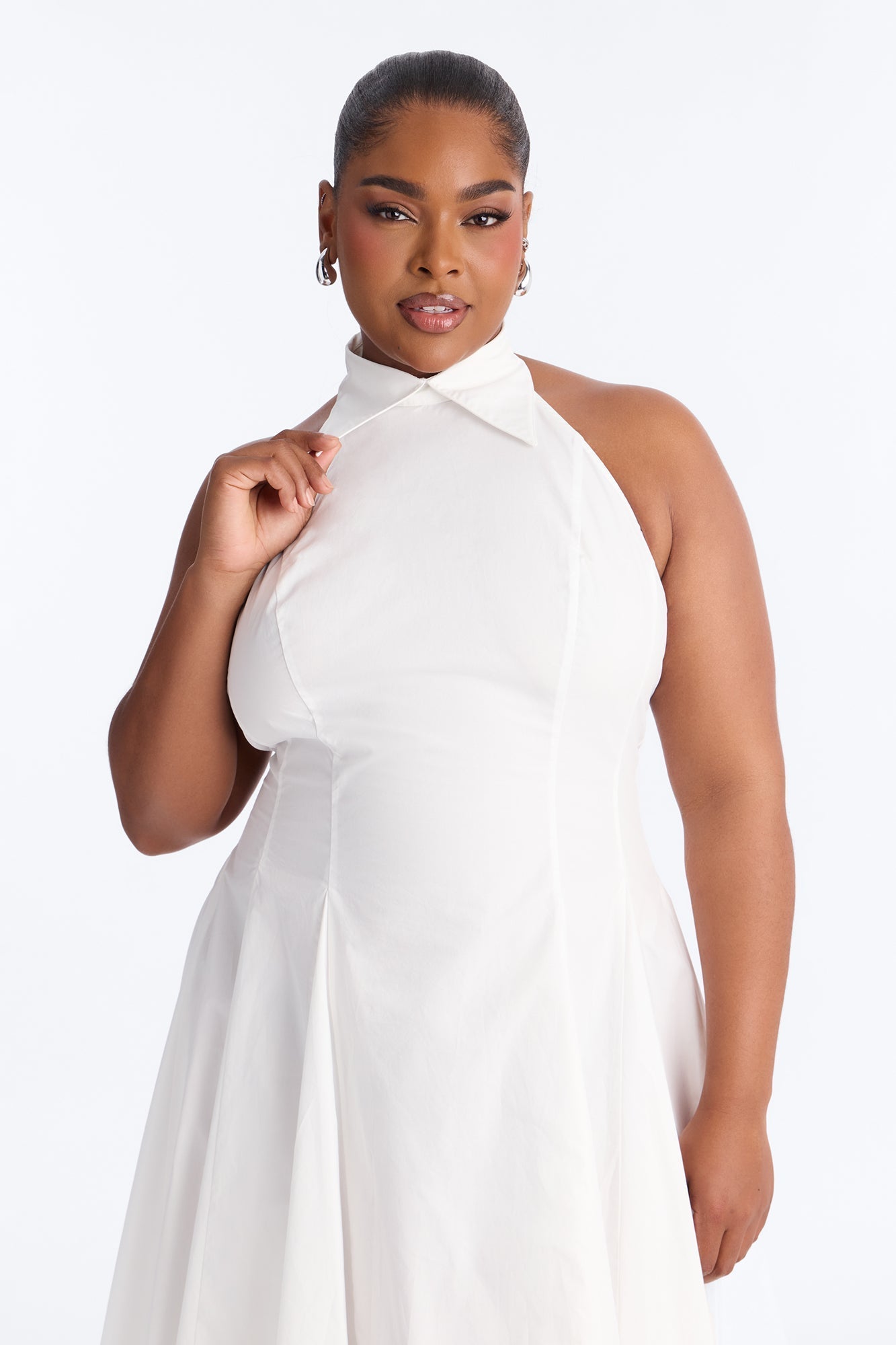 Audrey Collared Poplin Maxi Dress - White