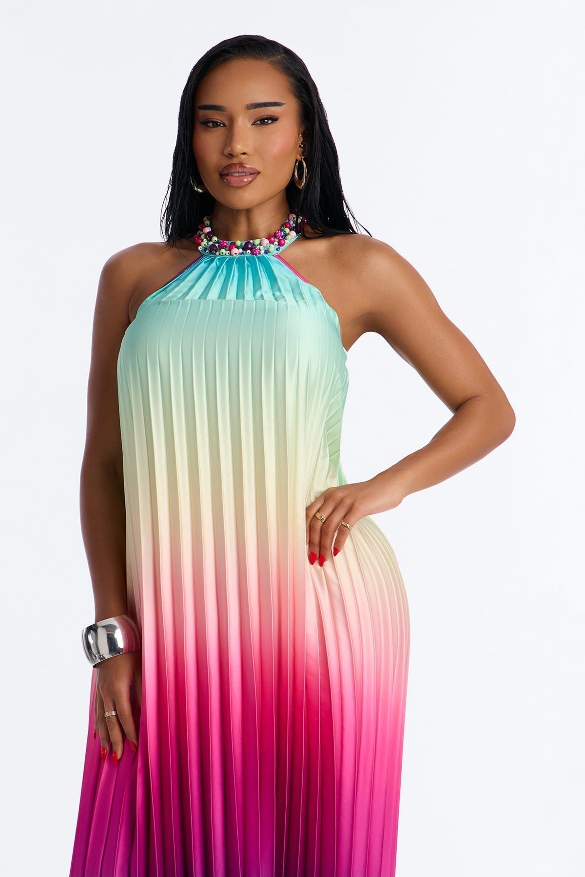 Silk Sunsets Pleated Maxi Dress - Multi Color