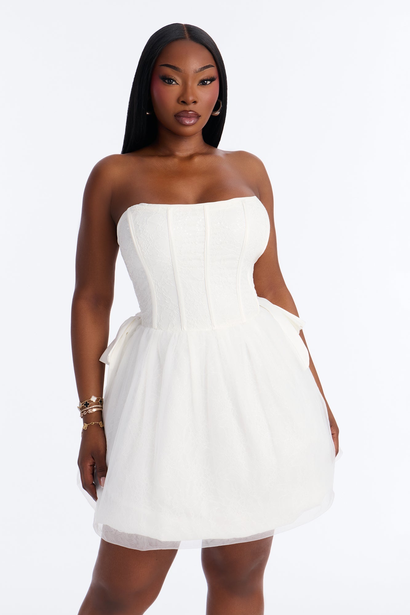 Rayna Embellished Lace Mini Dress - White