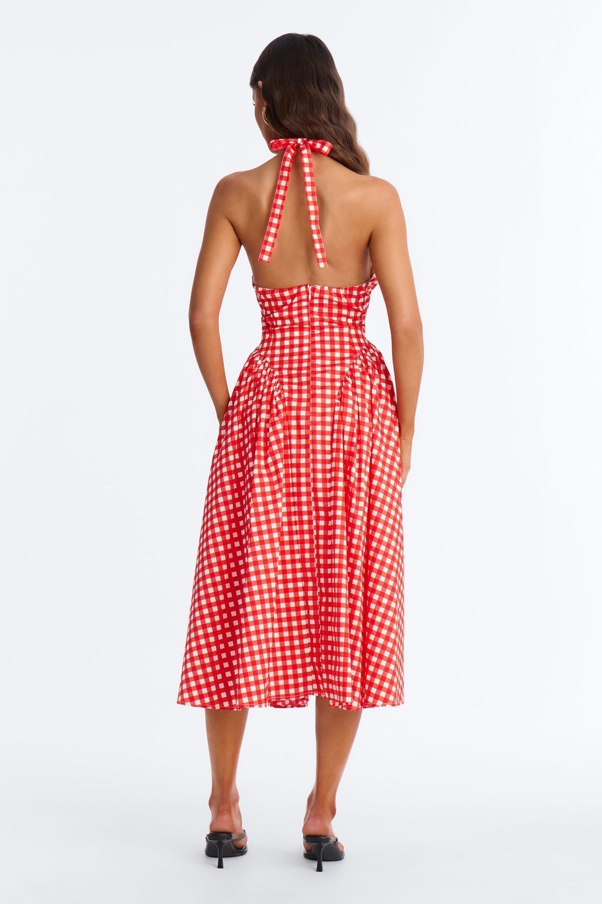 Mara Corset Gingham Midi Dress - Red/combo