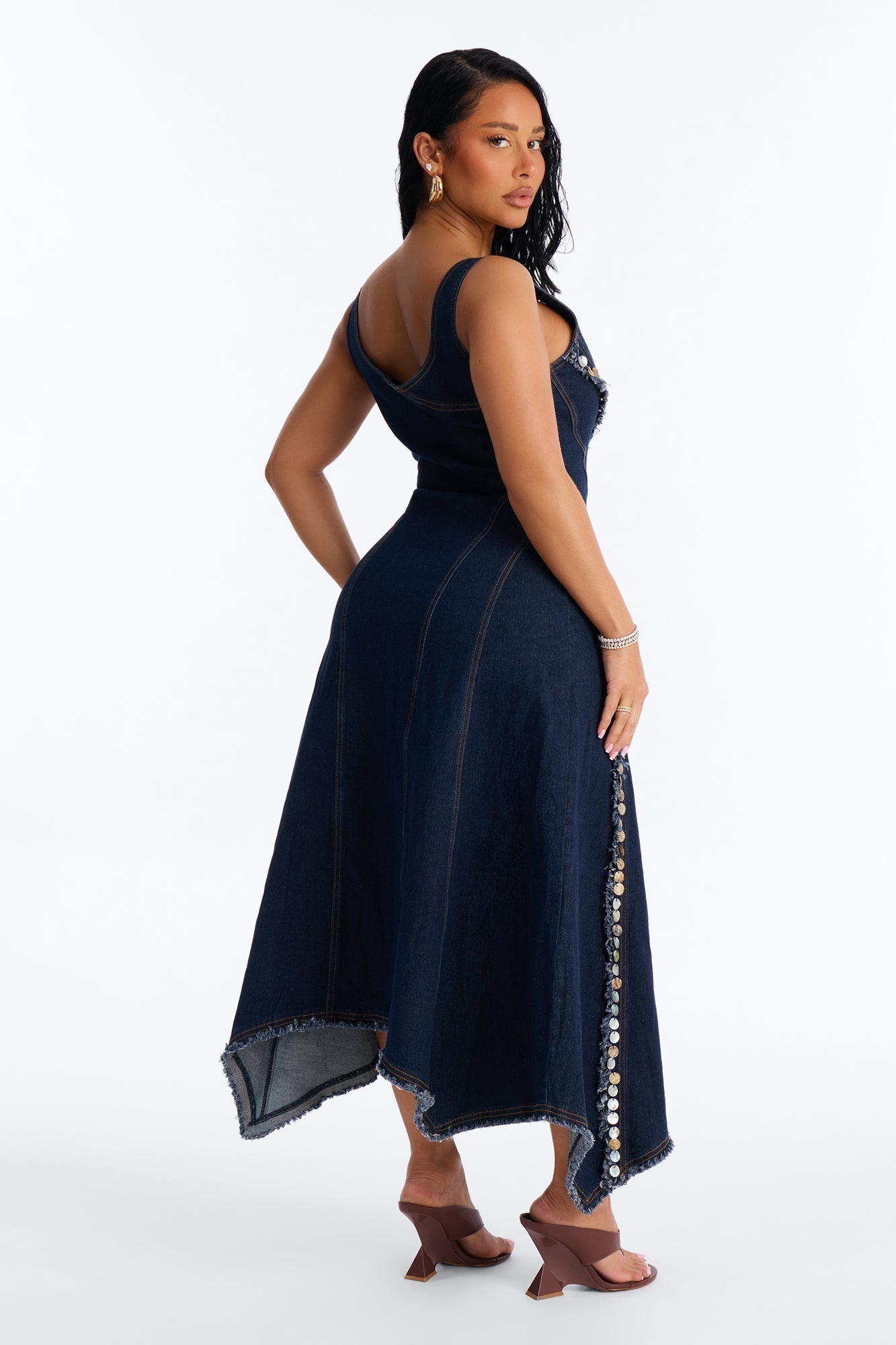 Isobel Shell Denim Midi Dress - Dark Wash