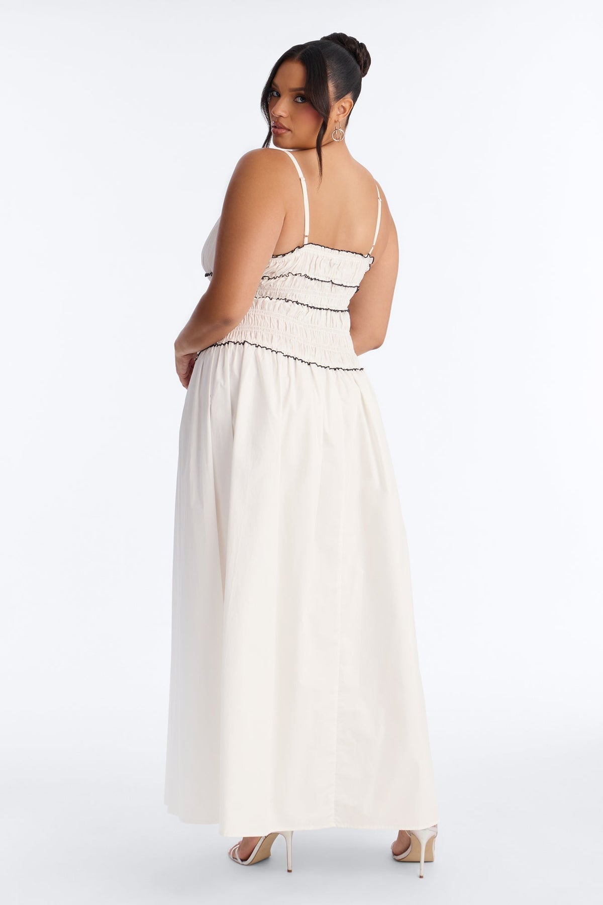 Coastal Breeze Ruched Maxi Dress - White/Black