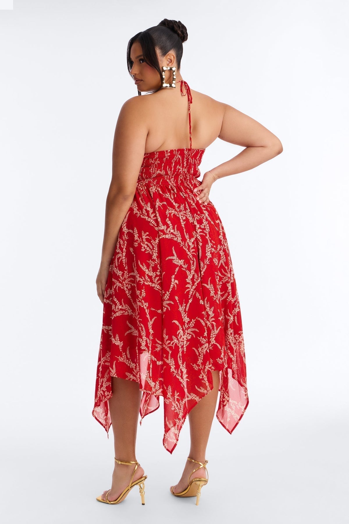 Nina Print Chiffon Midi Dress - Red/combo