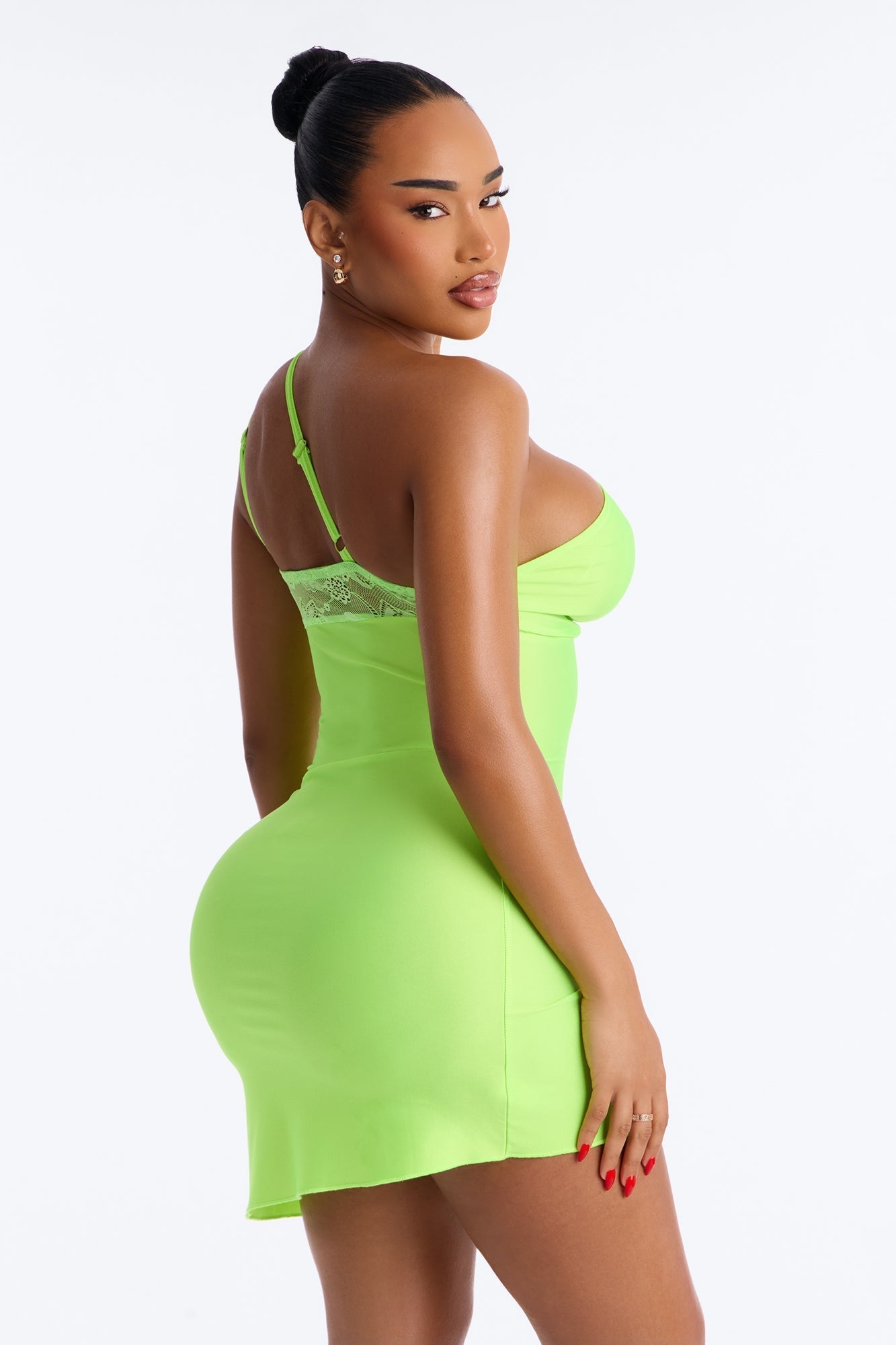 Ariel Lace Trim Mini Dress - Lime