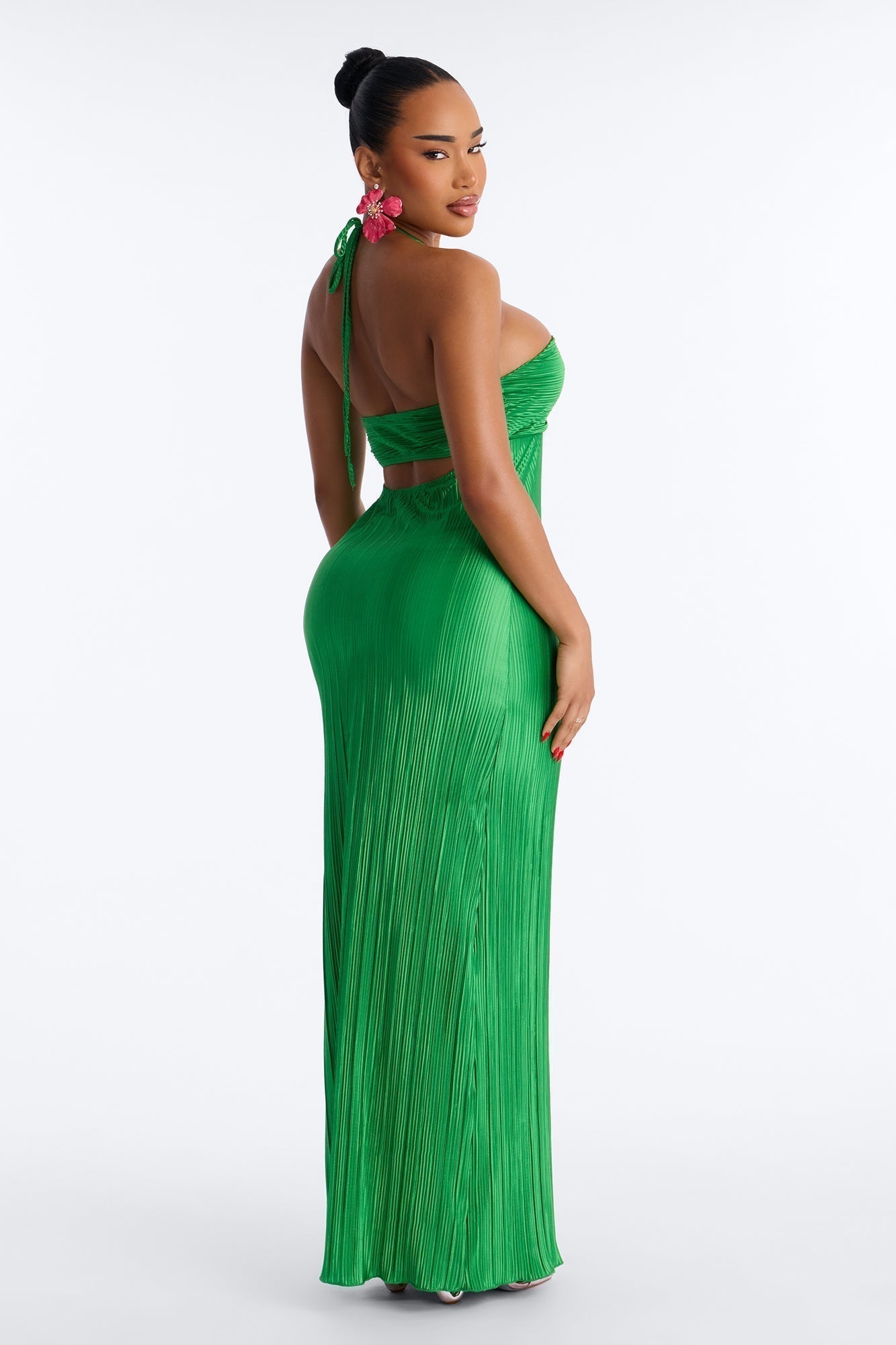 Paradise Glow Plisse Maxi Dress - Lime